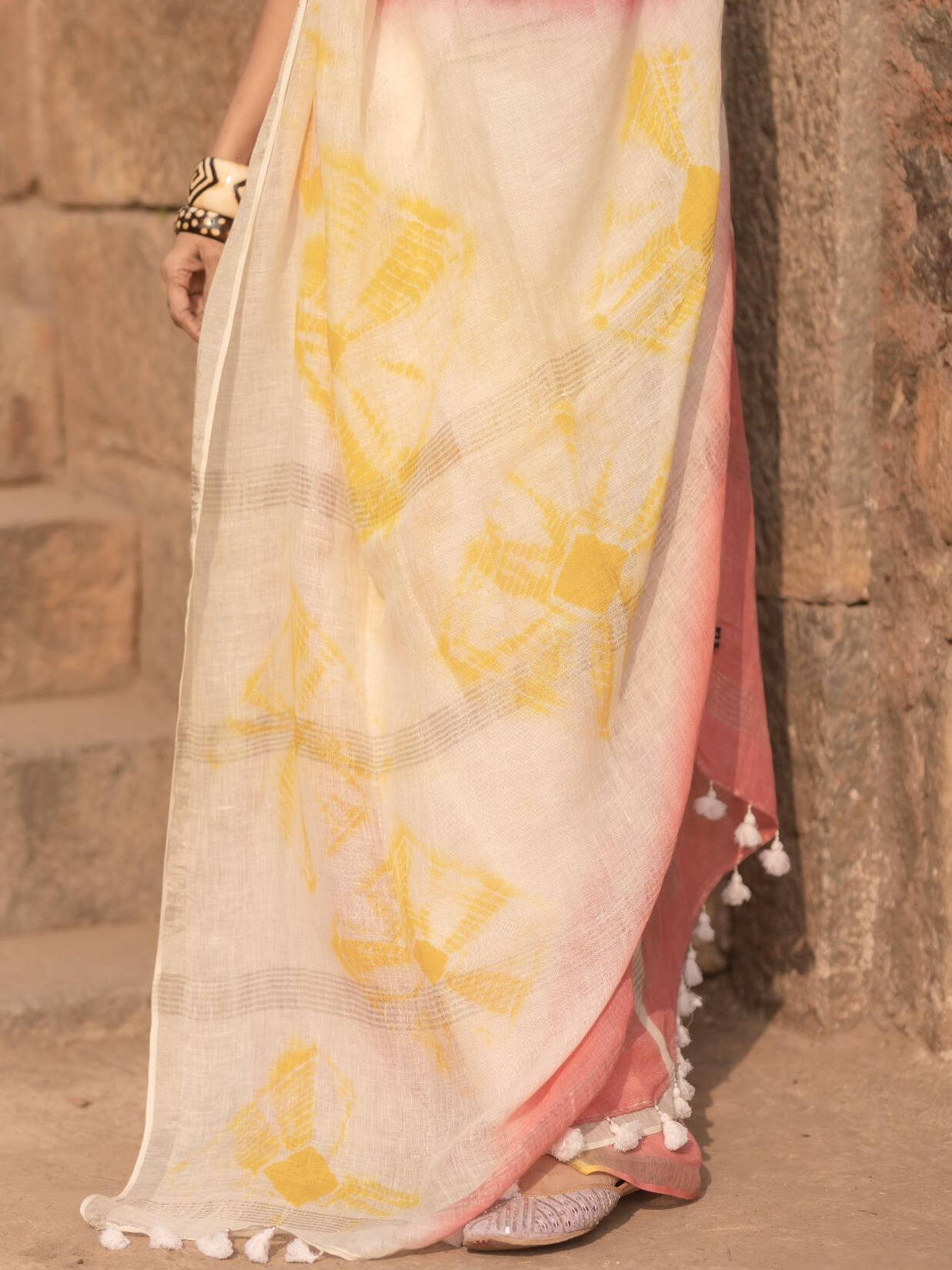 Shibori Coral Saree