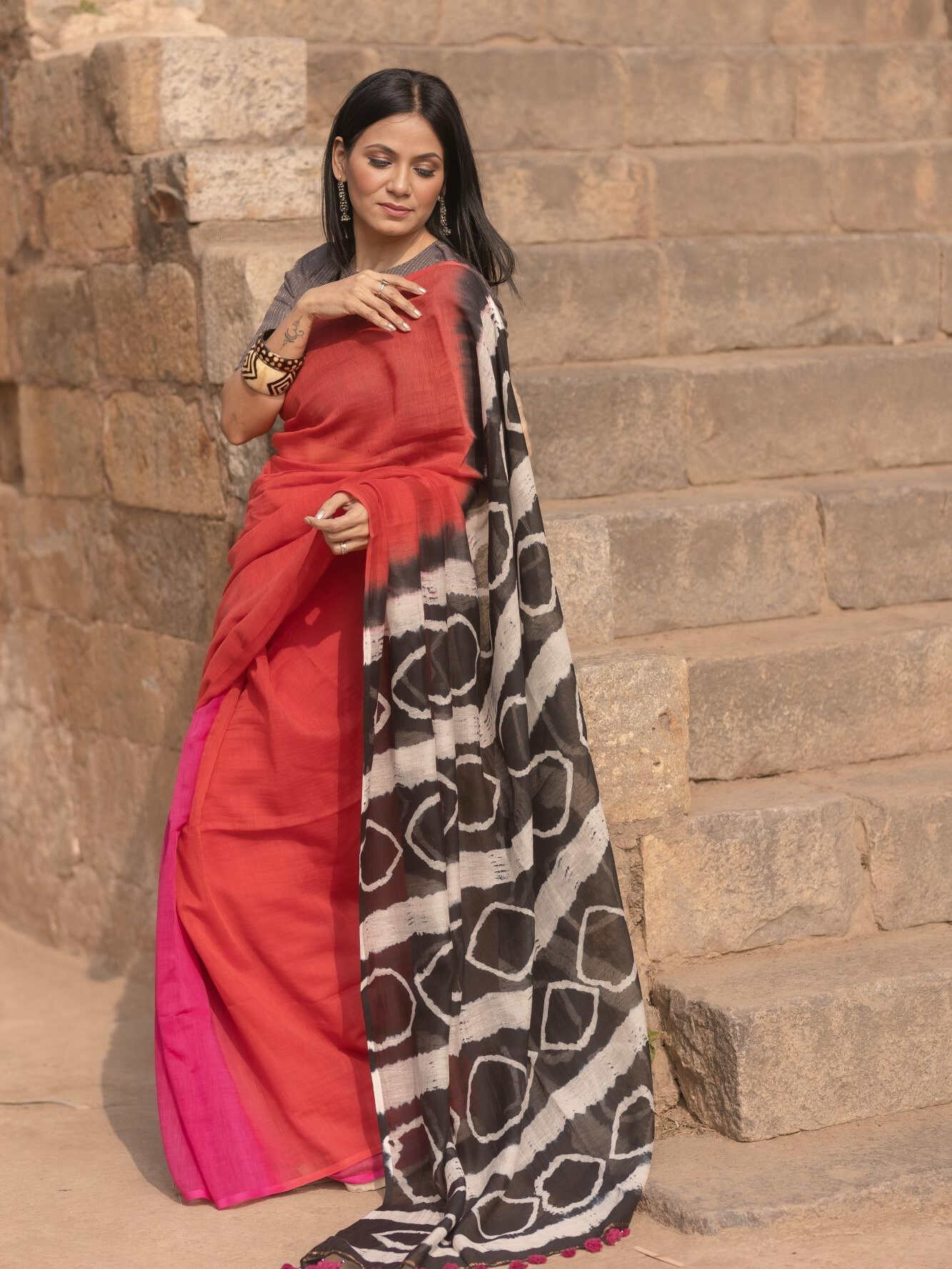 Shibori Red Pink Saree