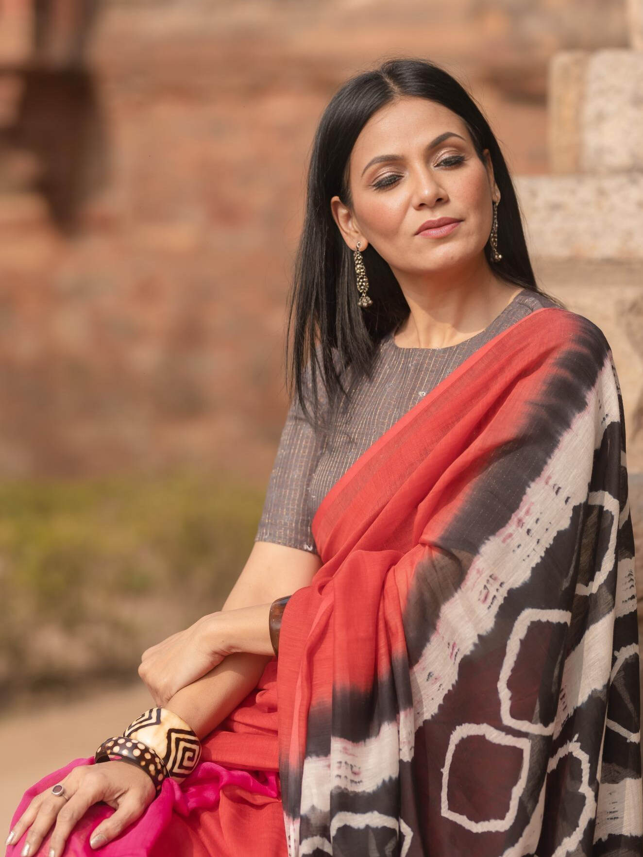 Shibori Red Pink Saree