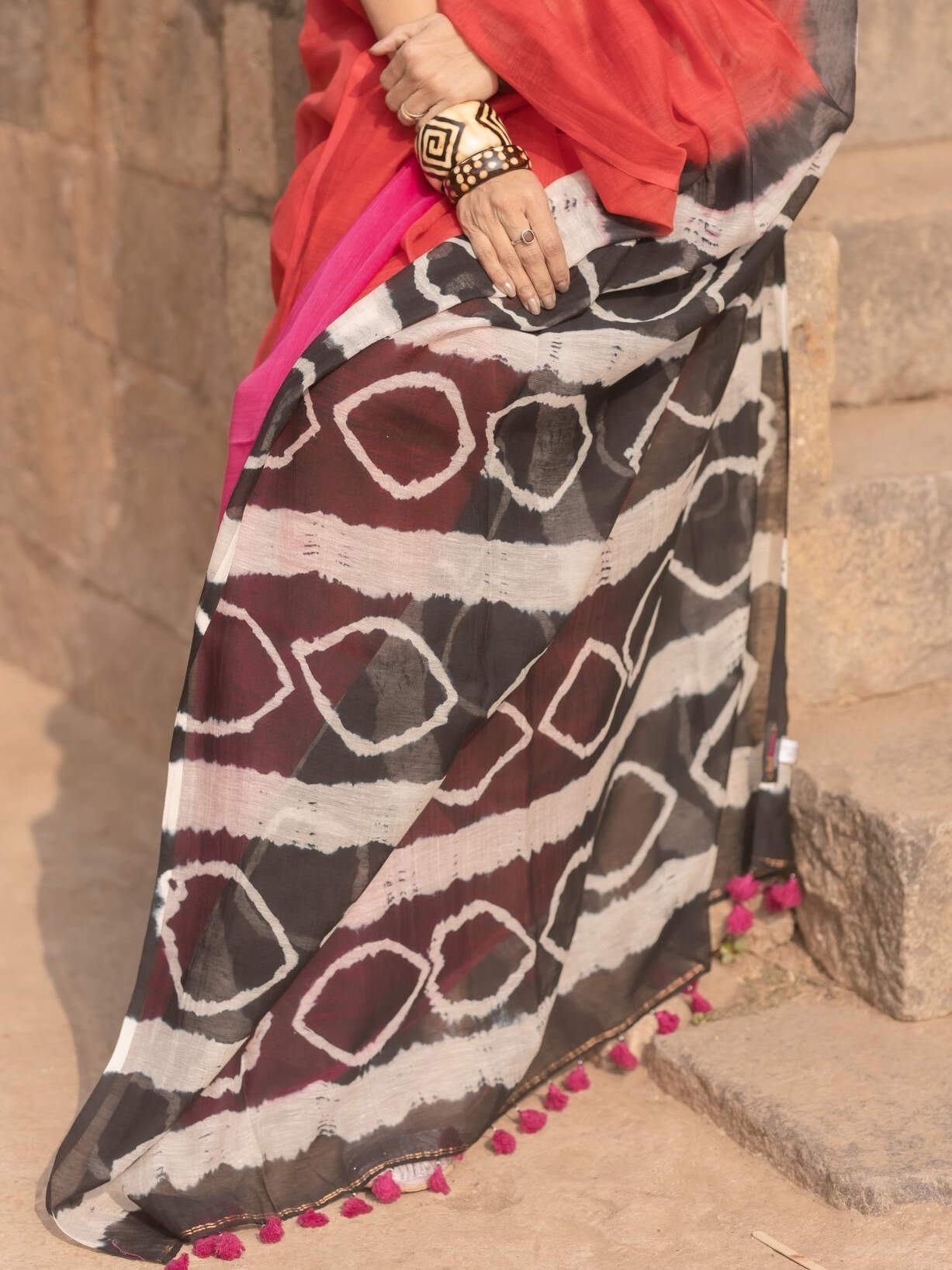 Shibori Red Pink Saree