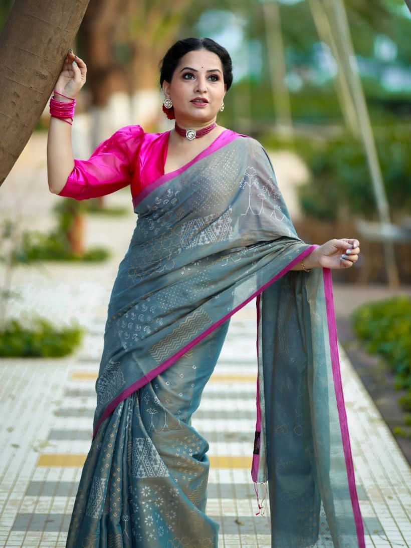 Pari grey saree