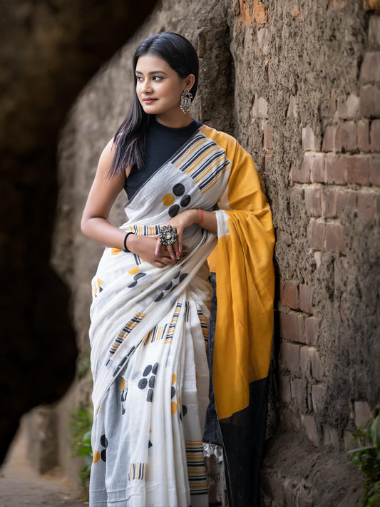 Yellow Black Geometry Saree