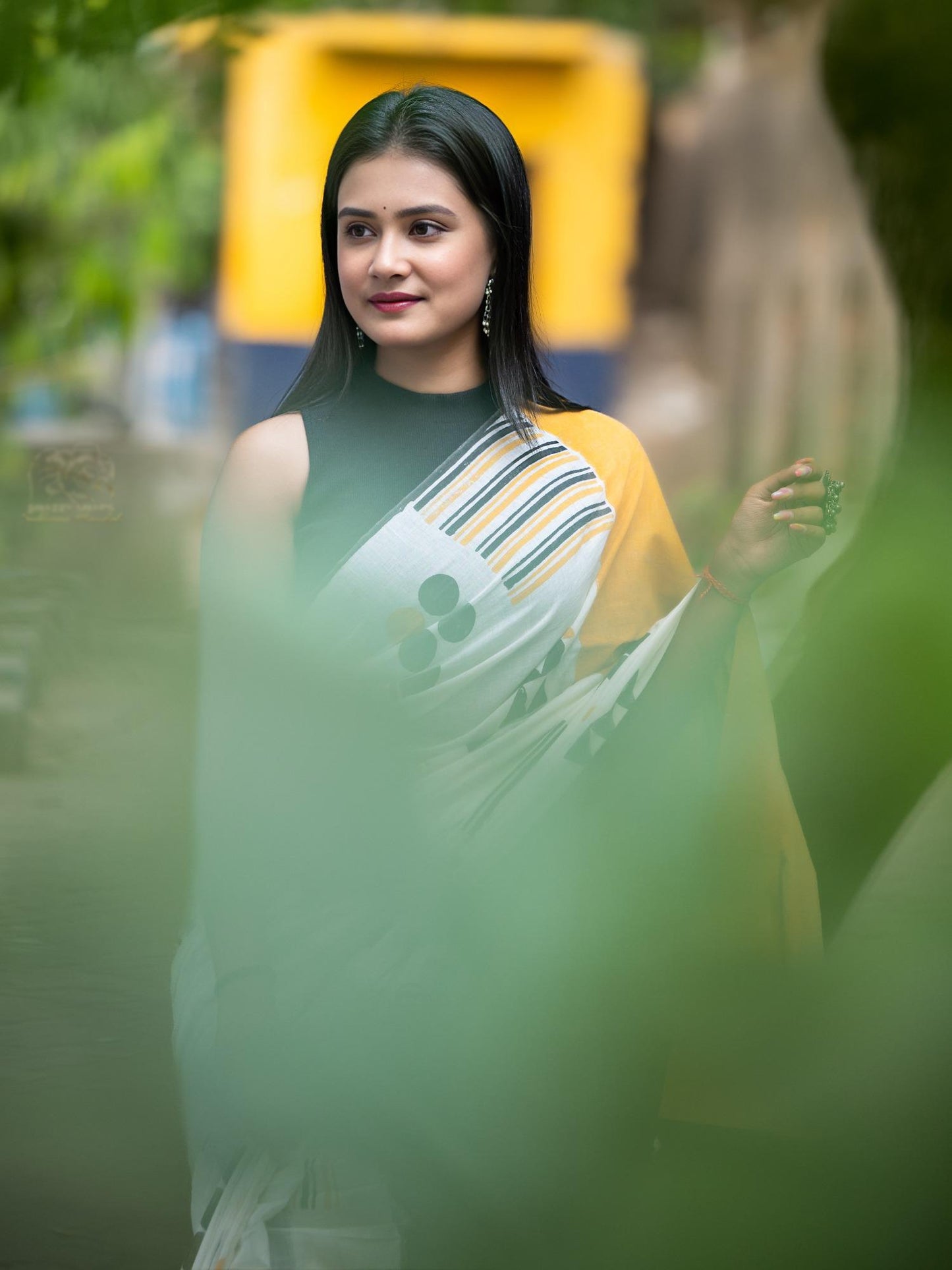 Yellow Black Geometry Saree