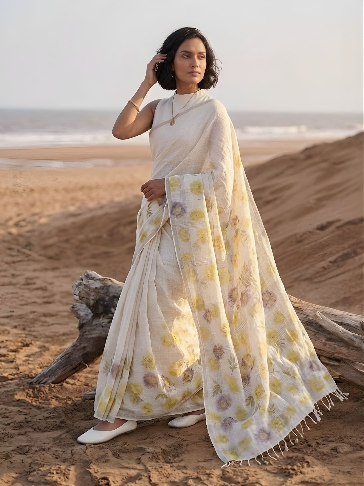 soulweaves meadow mist handloom linen saree