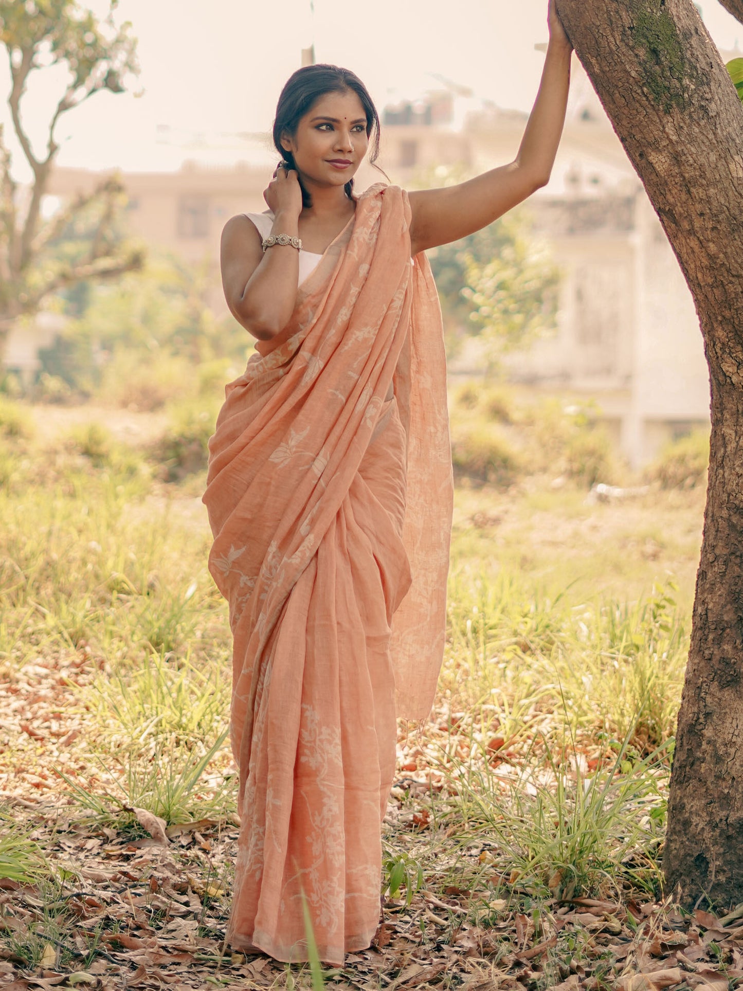 soulweaves wabi sabi peach saree