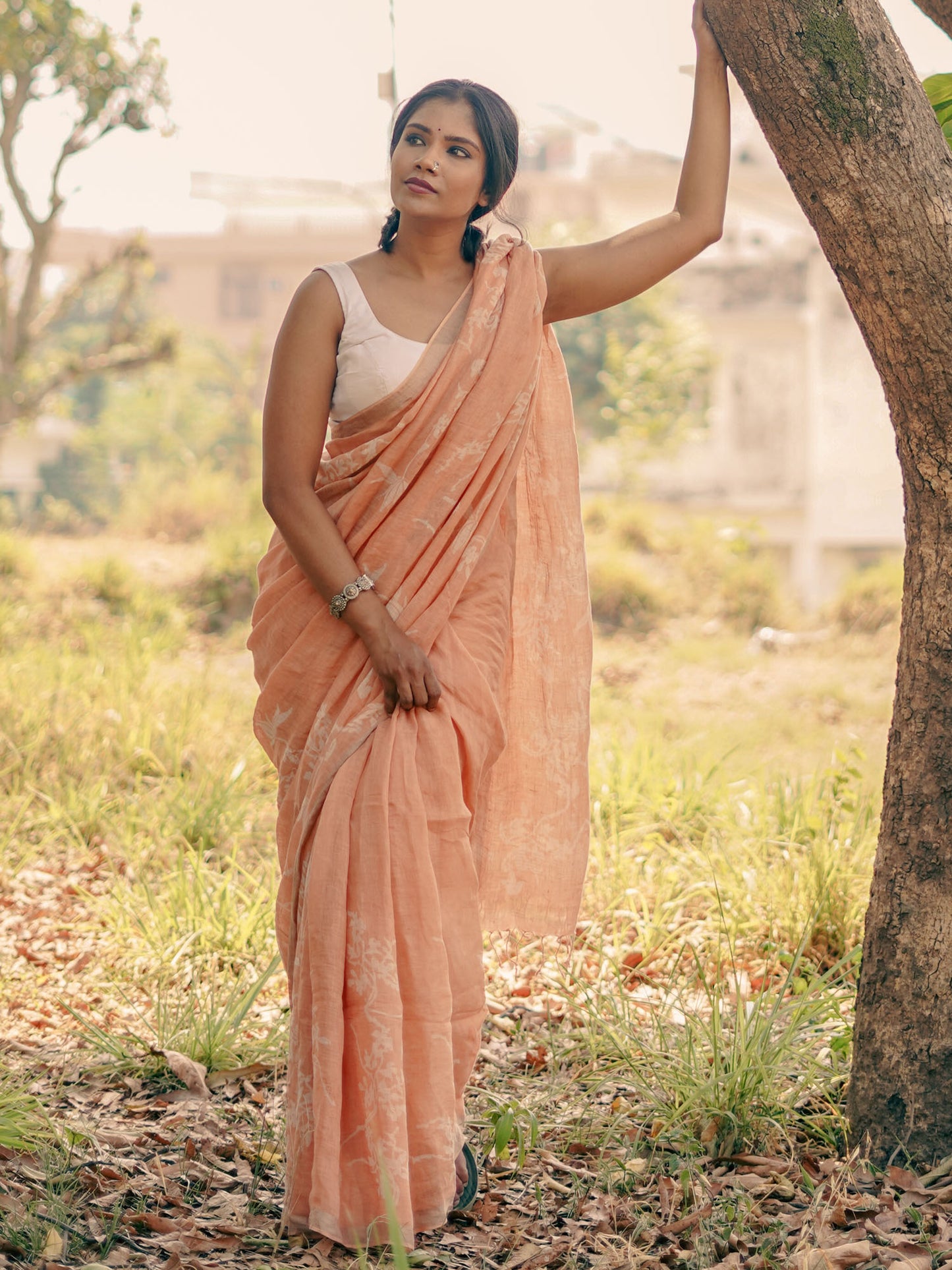 soulweaves wabi sabi peach saree