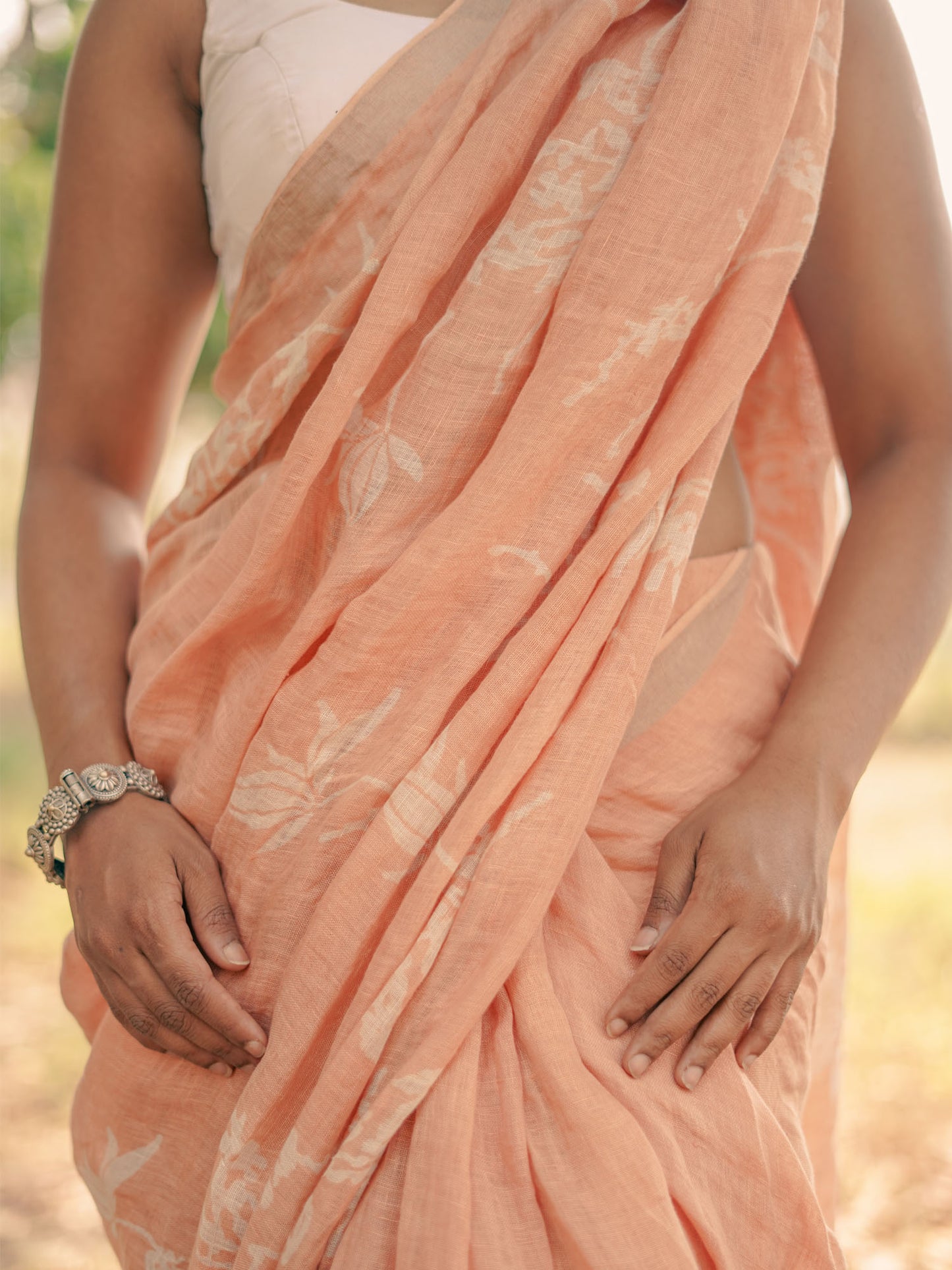 soulweaves wabi sabi peach saree