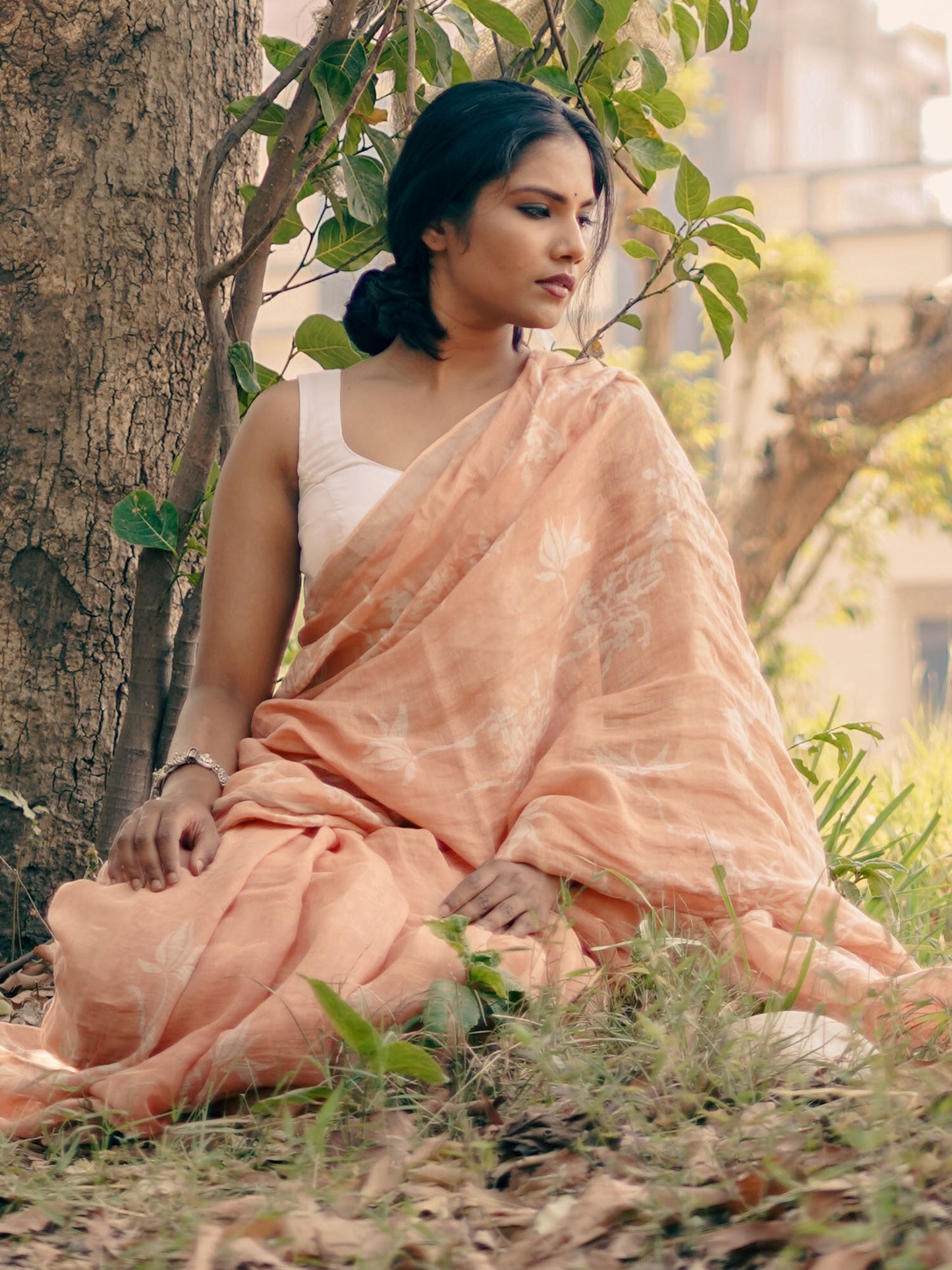 soulweaves wabi sabi peach saree