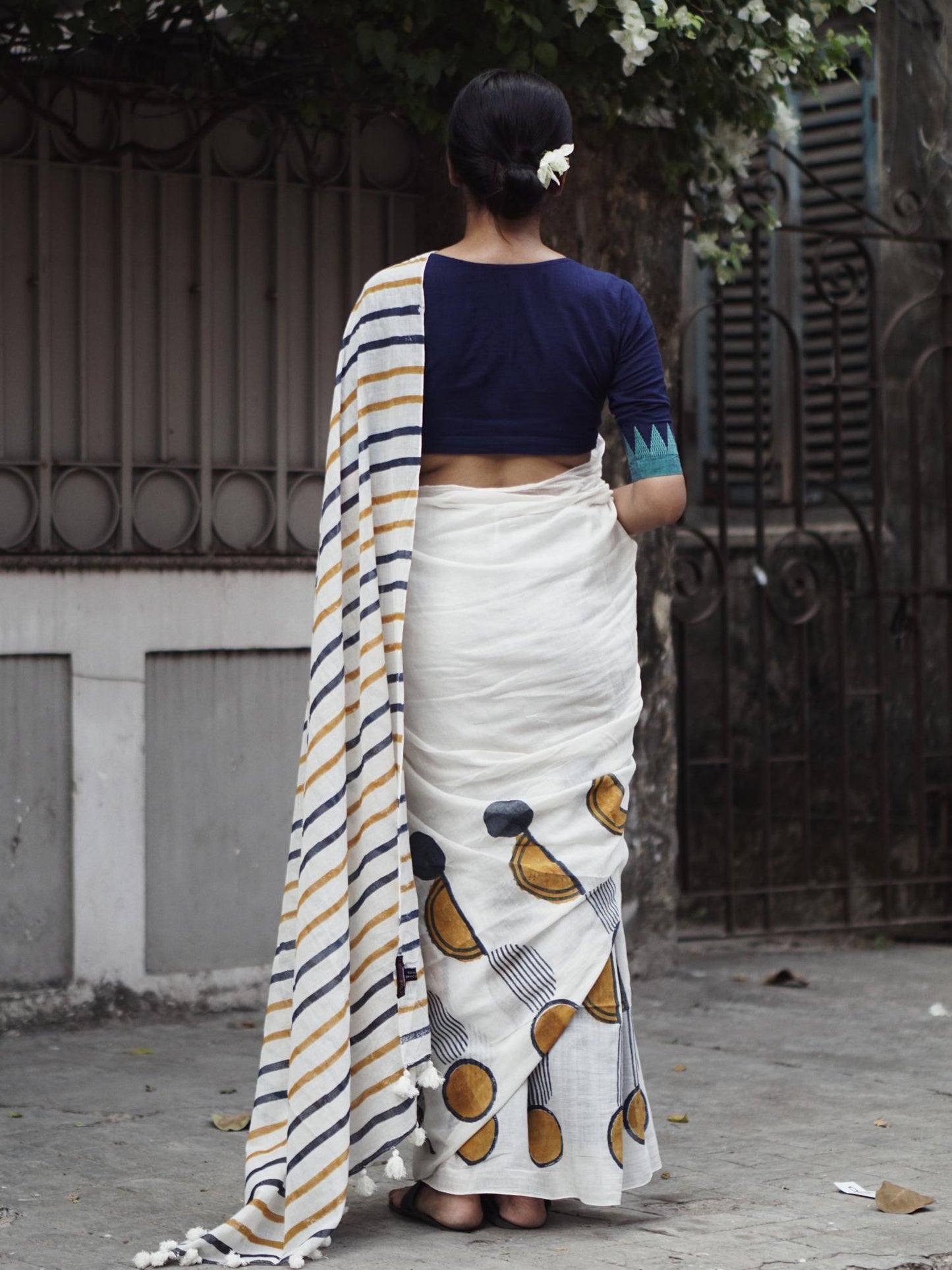 Blue Yellow Geometry Saree