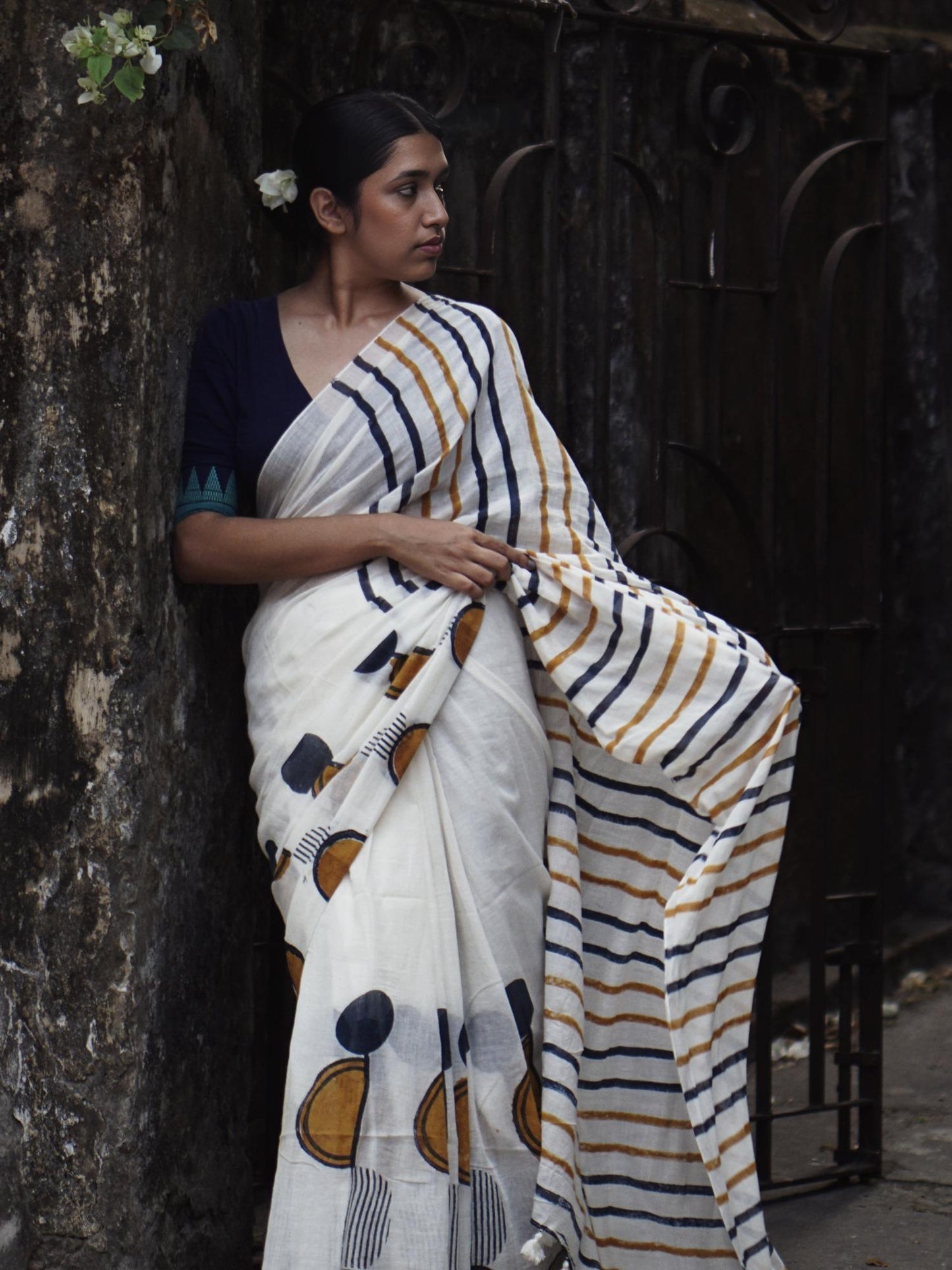 Blue Yellow Geometry Saree