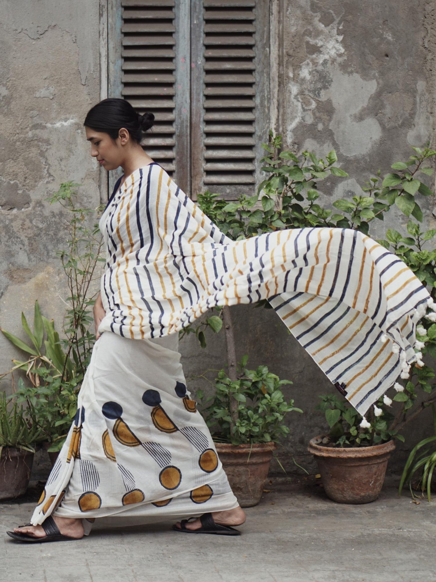 Blue Yellow Geometry Saree