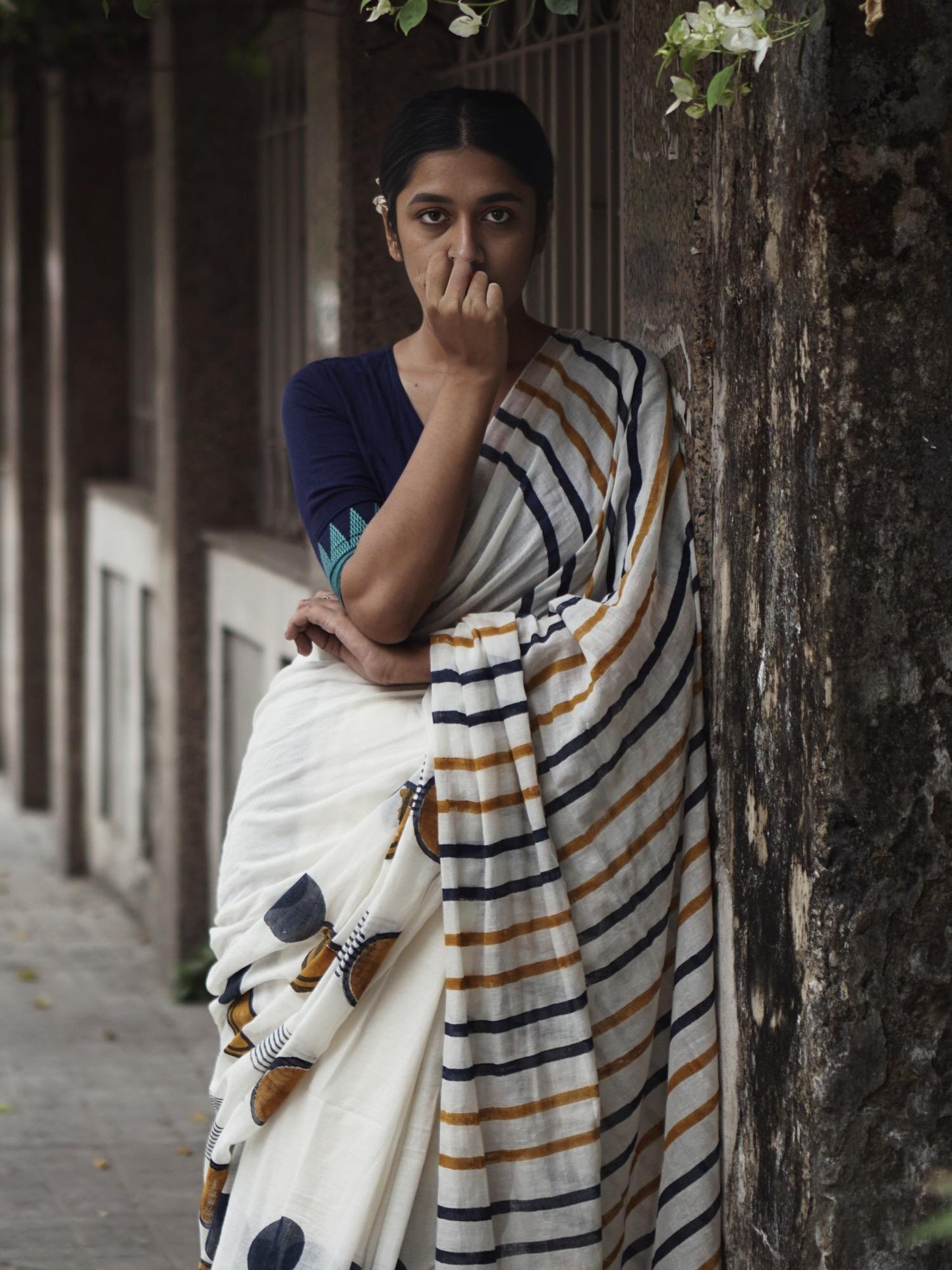 Blue Yellow Geometry Saree