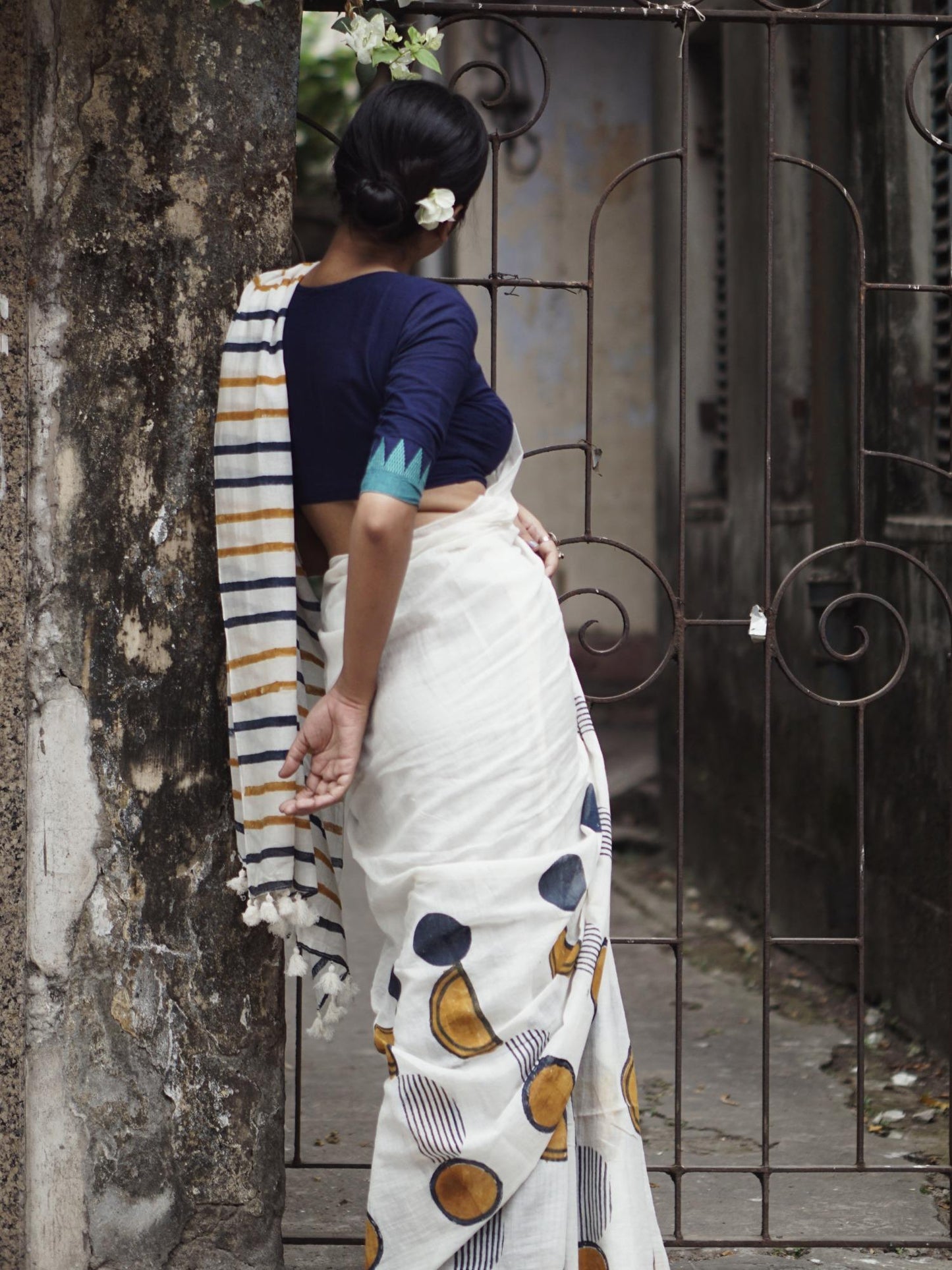 Blue Yellow Geometry Saree