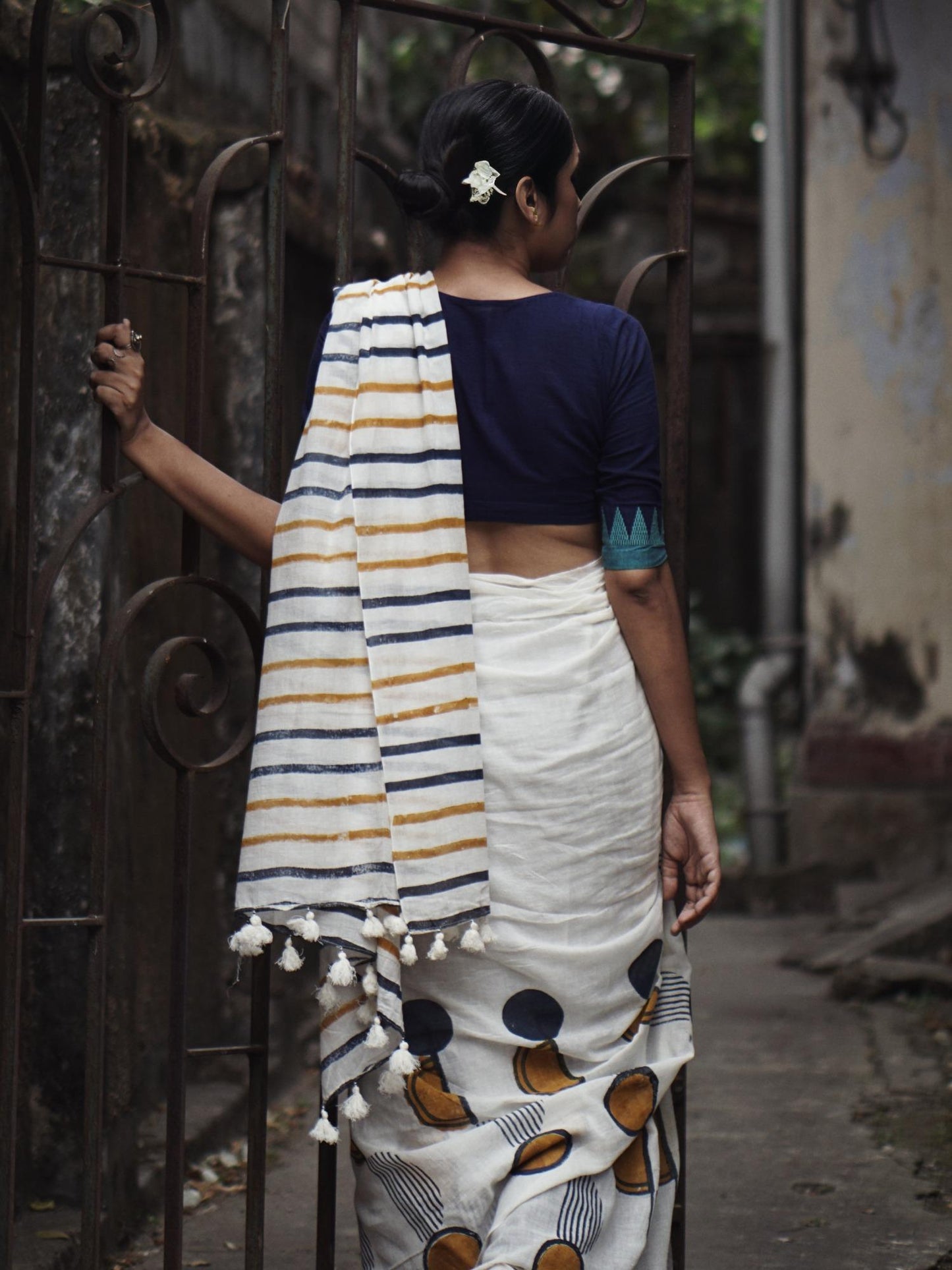 Blue Yellow Geometry Saree