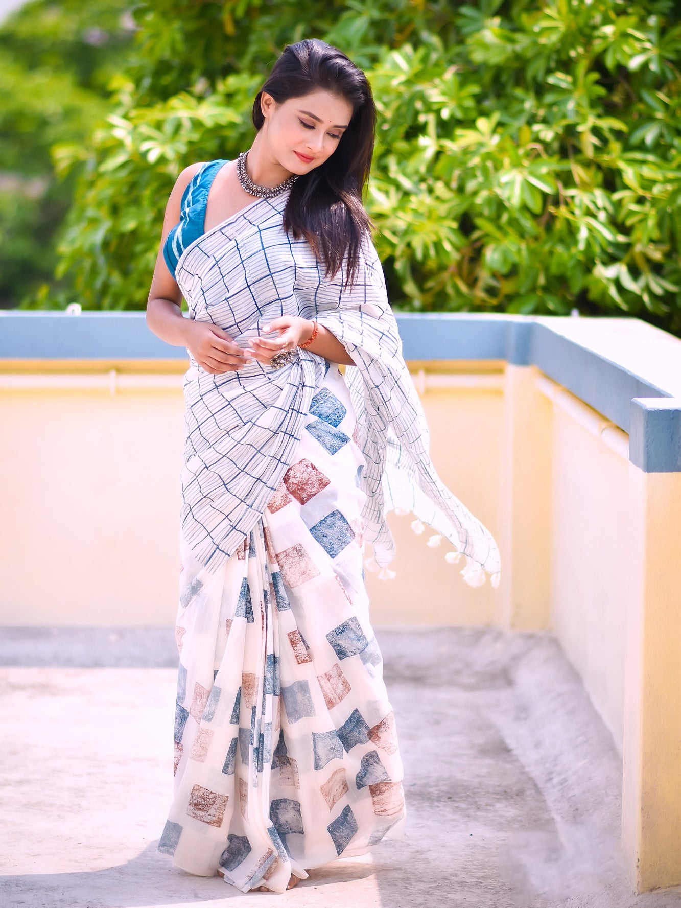 Geometry Square Checks Saree