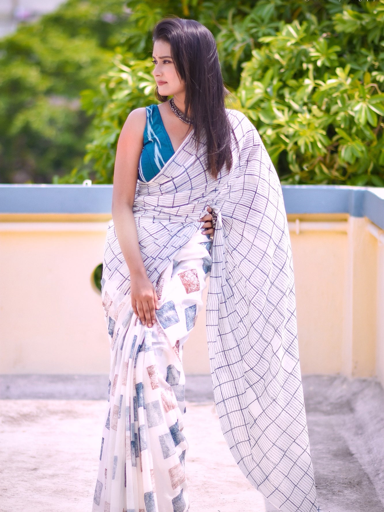 Geometry Square Checks Saree