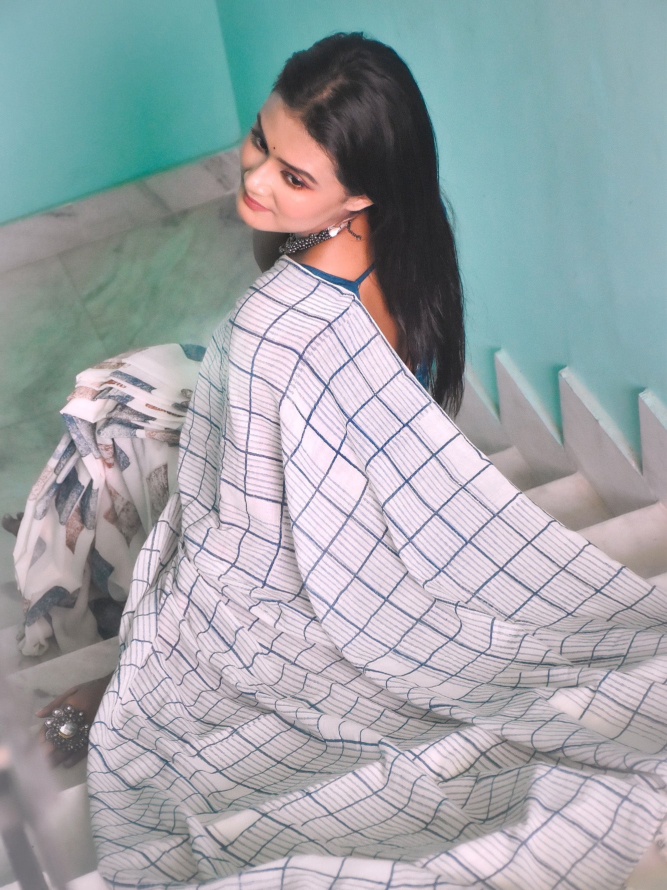 Geometry Square Checks Saree