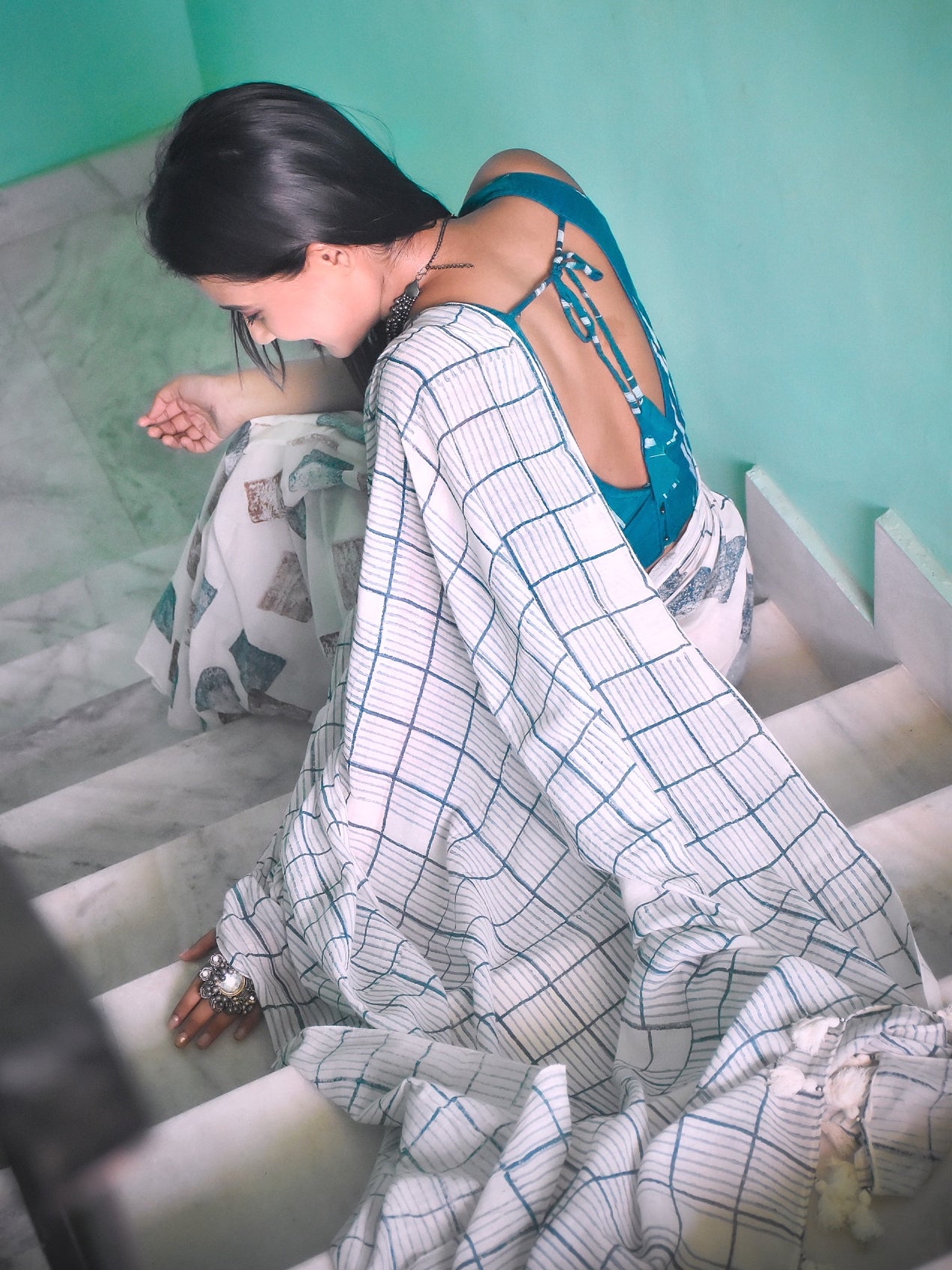 Geometry Square Checks Saree