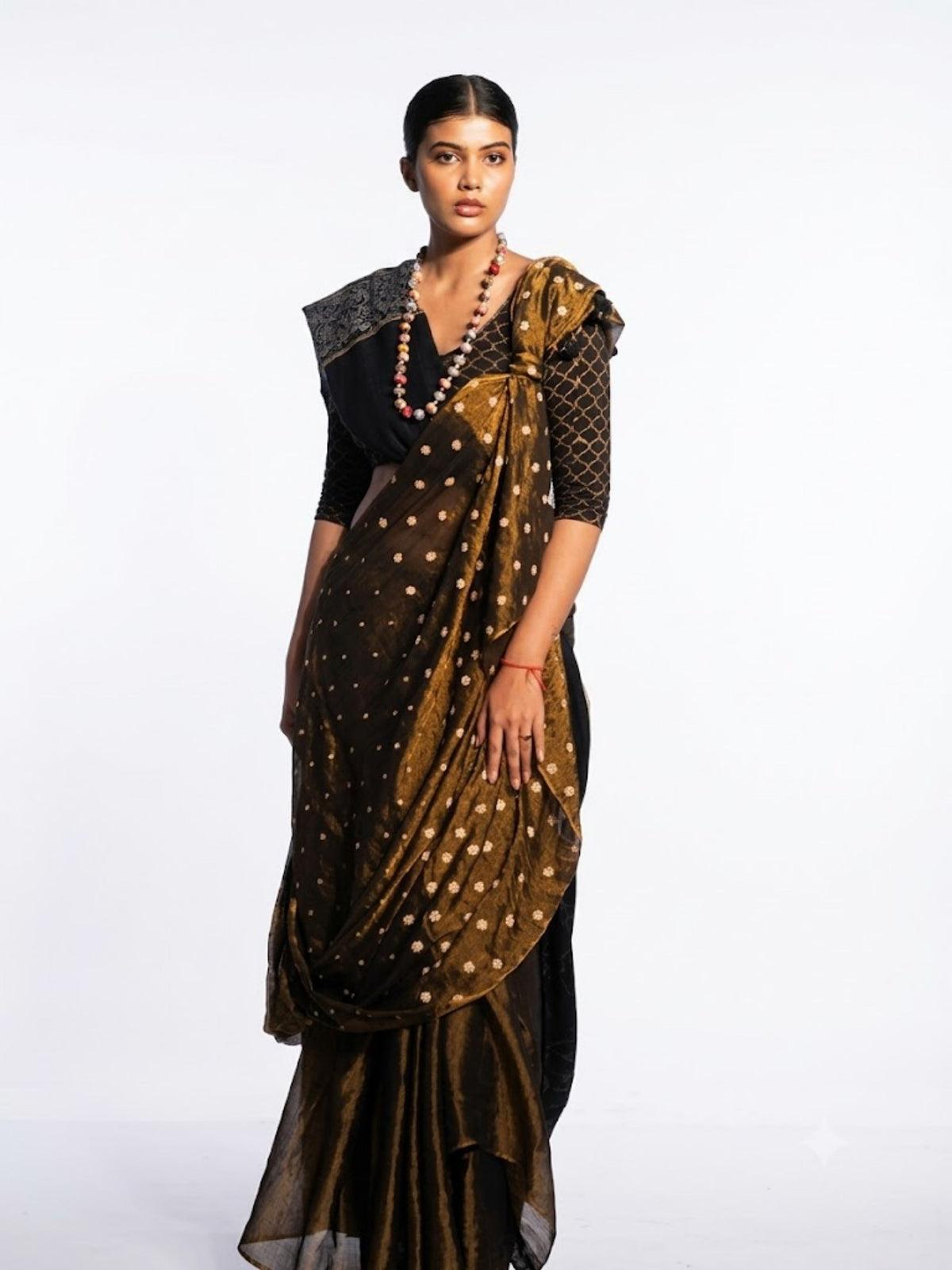 SoulWeaves olive green handloom cotton zari saree with zari embroidery