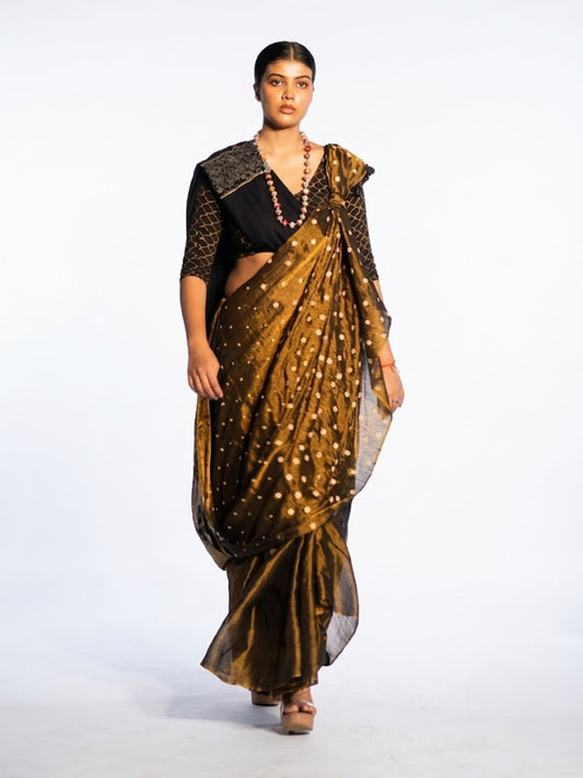 SoulWeaves olive green handloom cotton zari saree with zari embroidery