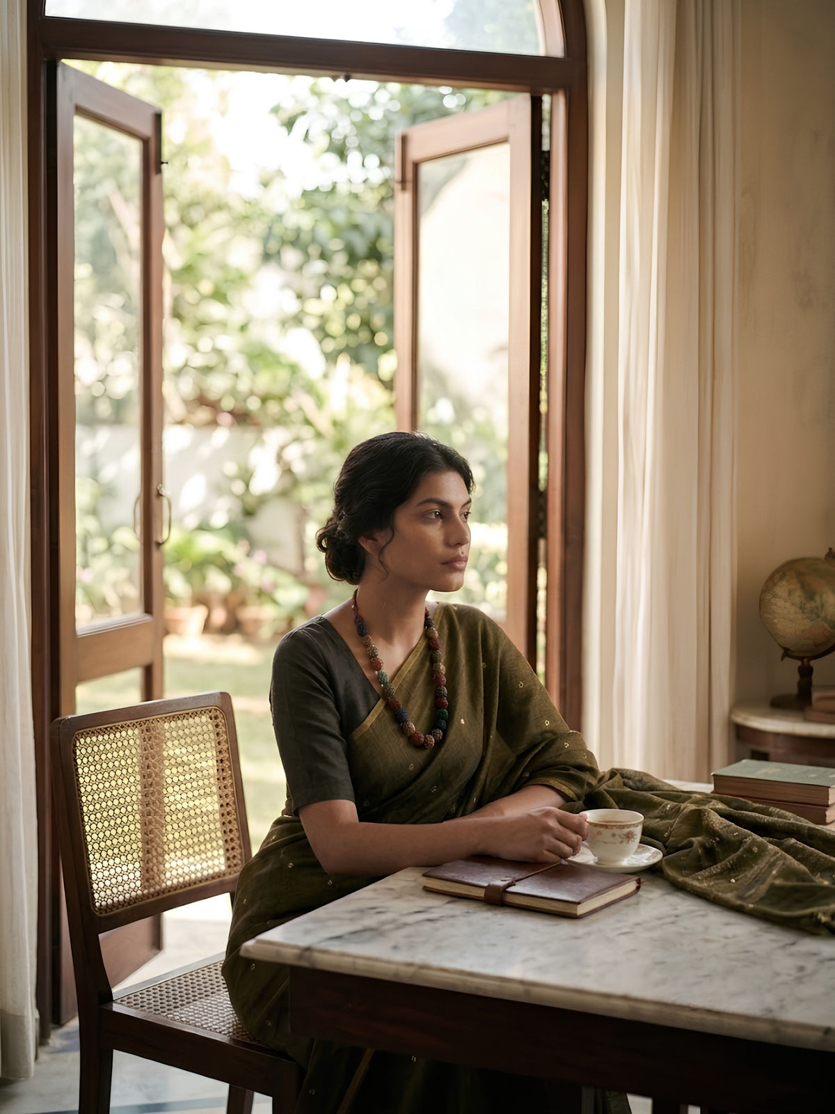 SoulWeaves olive green handloom cotton zari saree with zari embroidery