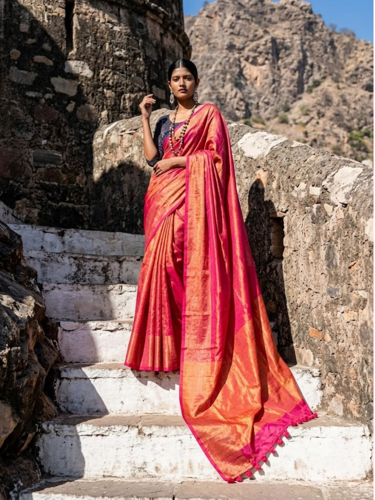 SoulWeaves Pink handloom cotton zari saree
