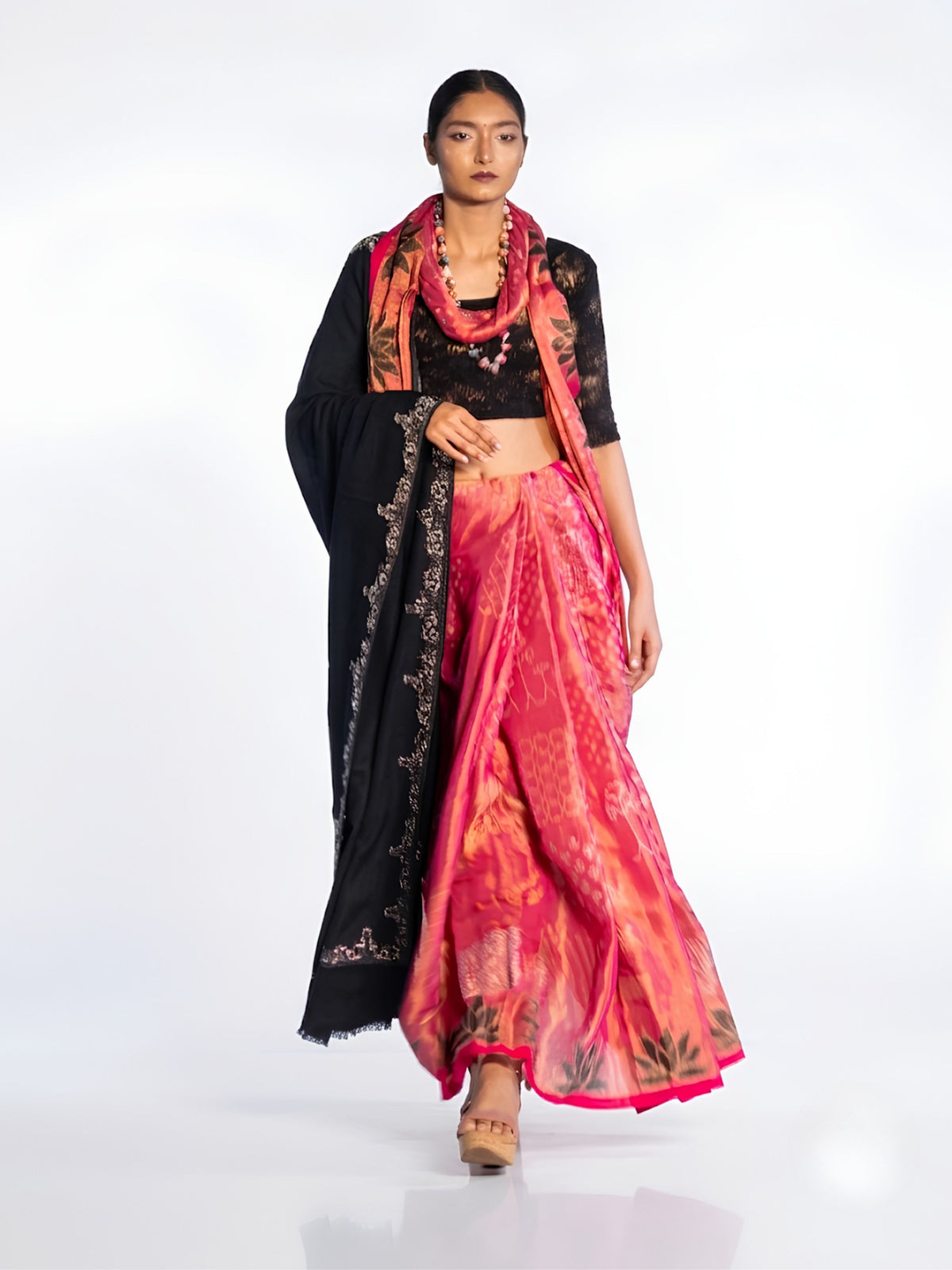 SoulWeaves pink handloom cotton zari saree with block printing