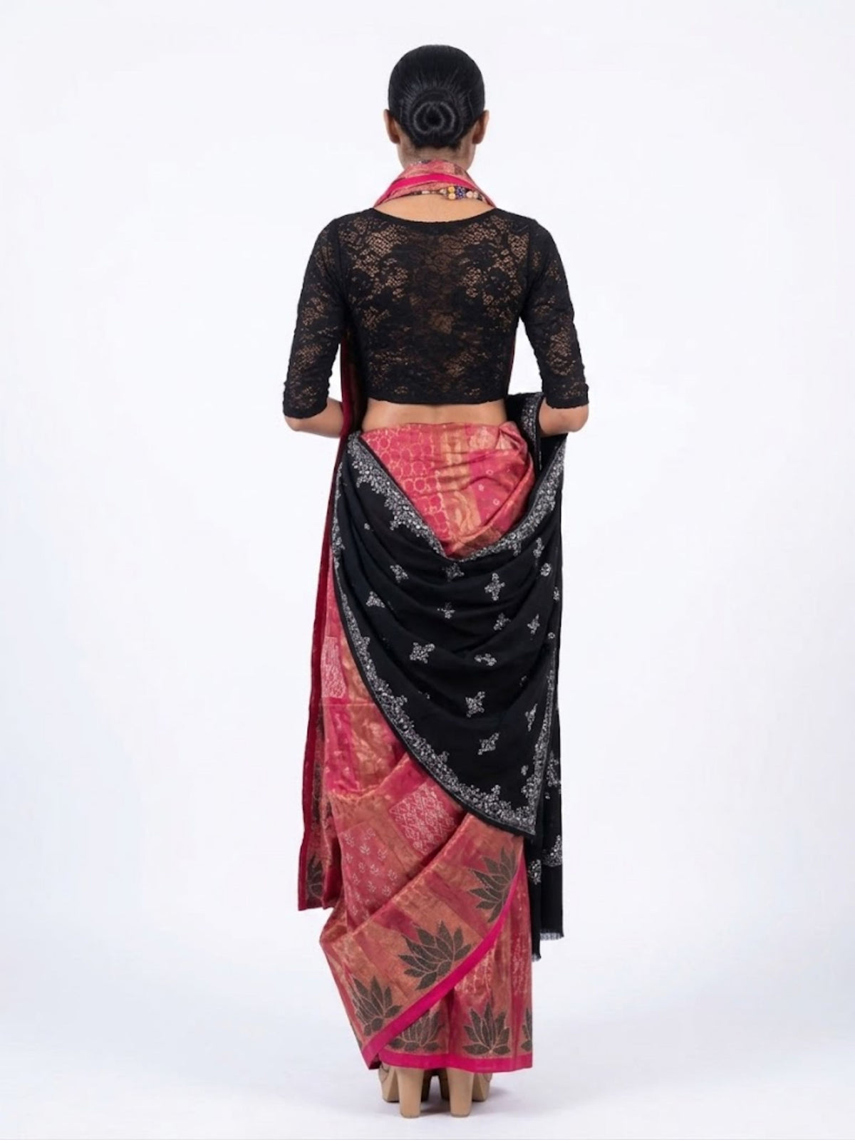 SoulWeaves rust orange handloom cotton zari saree with block printing