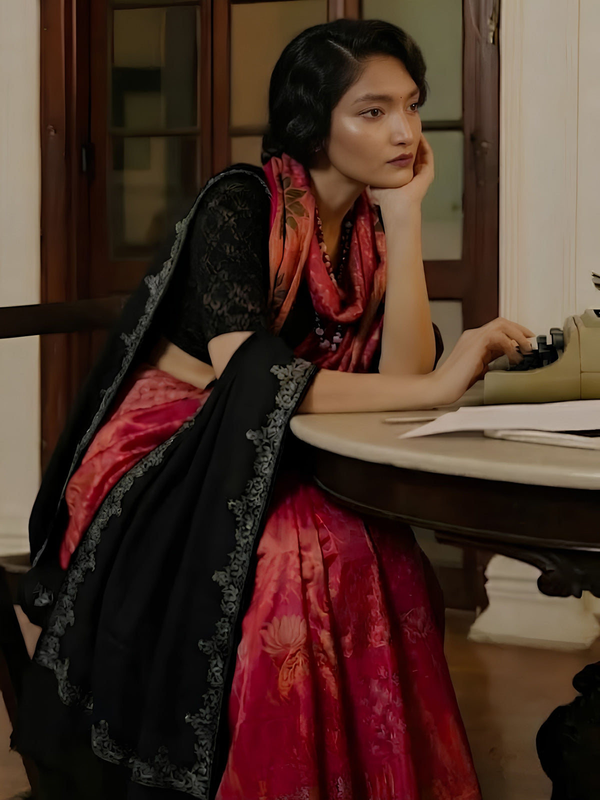 SoulWeaves rust orange handloom cotton zari saree with block printing