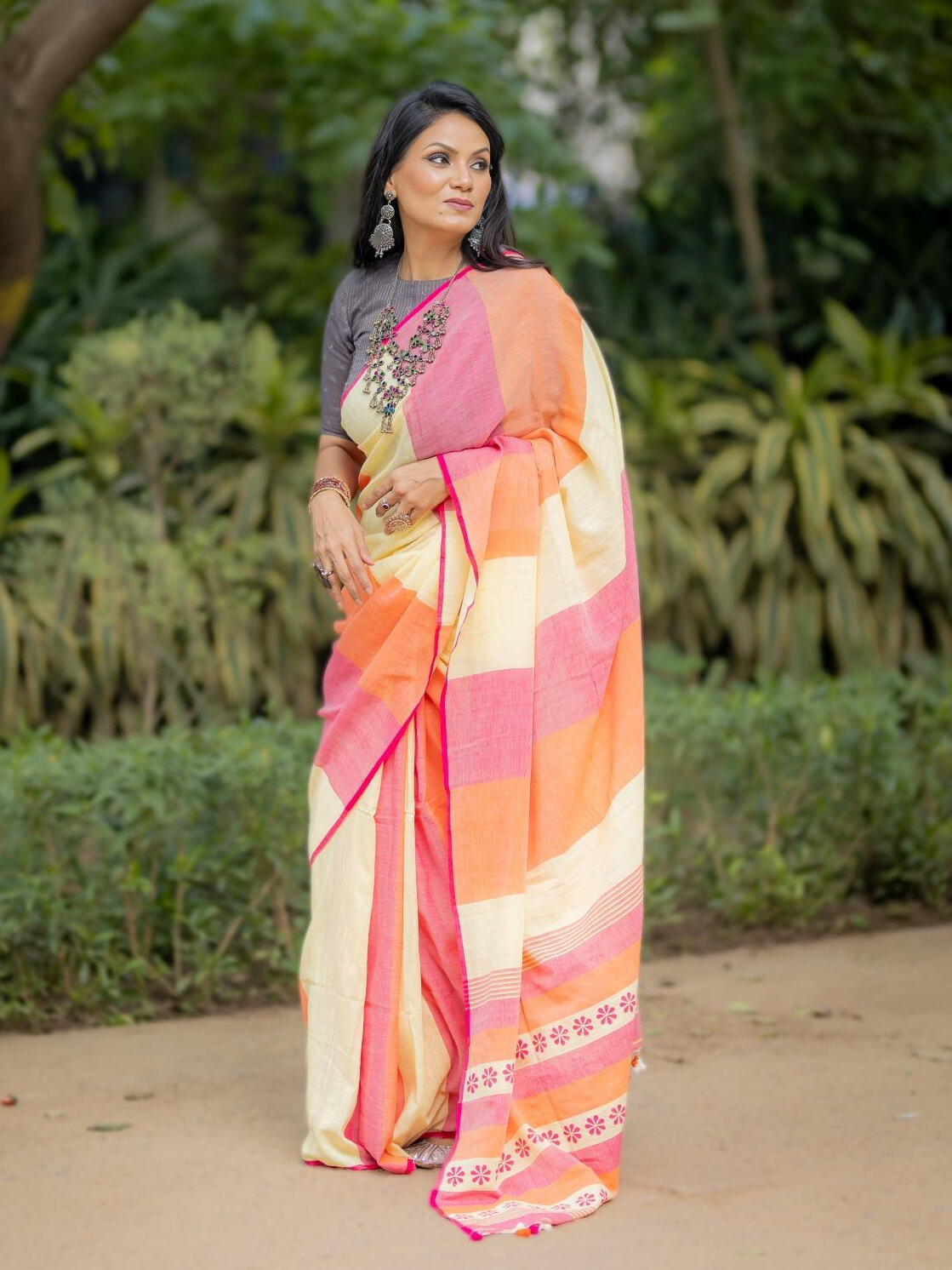 Kapaas Yellow Orange Saree