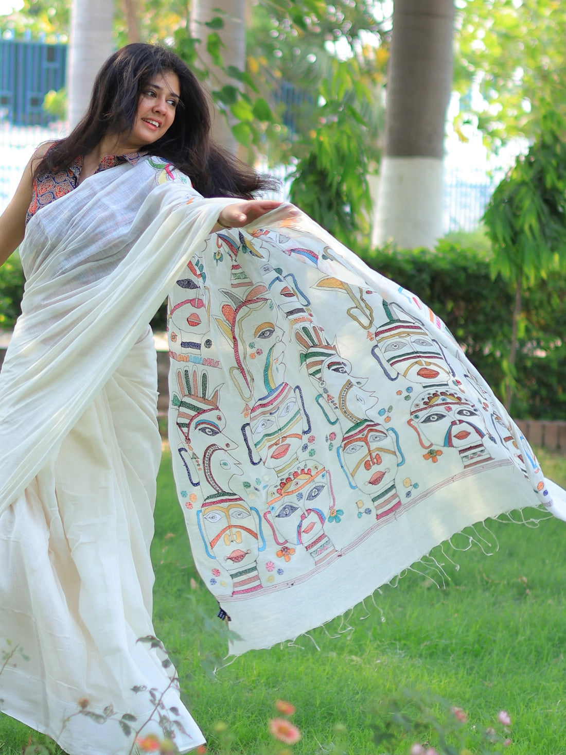 Soulweaves Kantha Faces Palla Saree