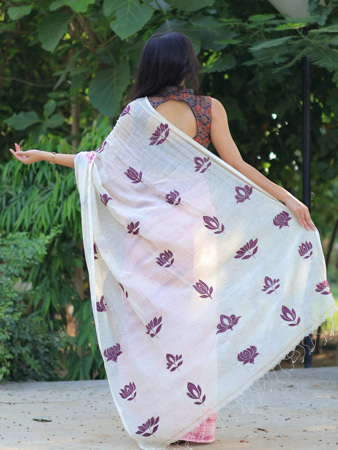 Soulweaves Kantha Plum Saree