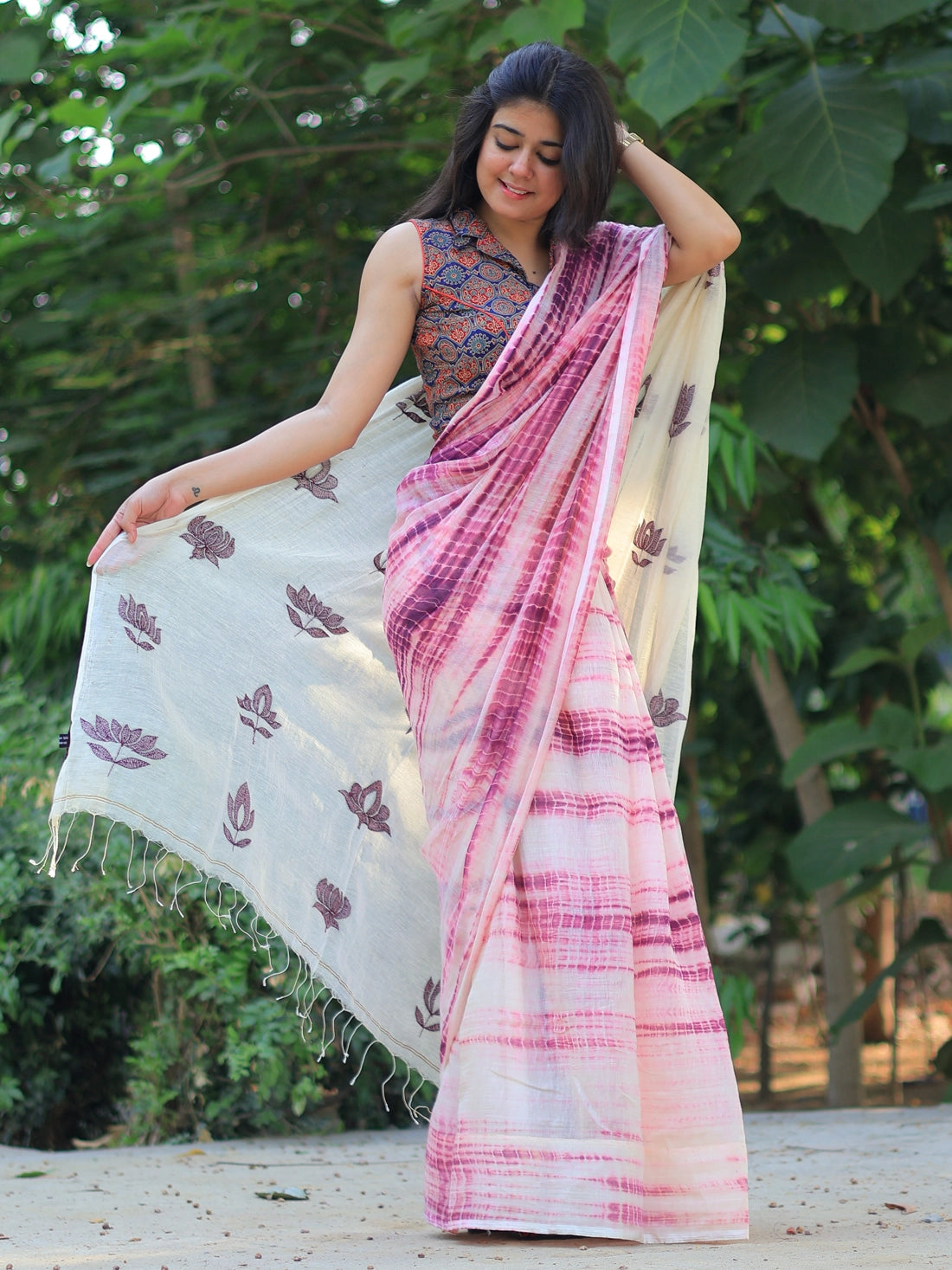 Soulweaves Kantha Plum Saree