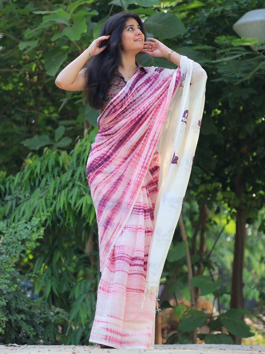 Soulweaves Kantha Plum Saree