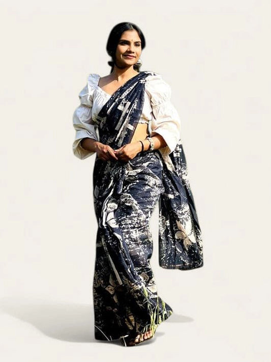 soulweaves blissful navy white saree
