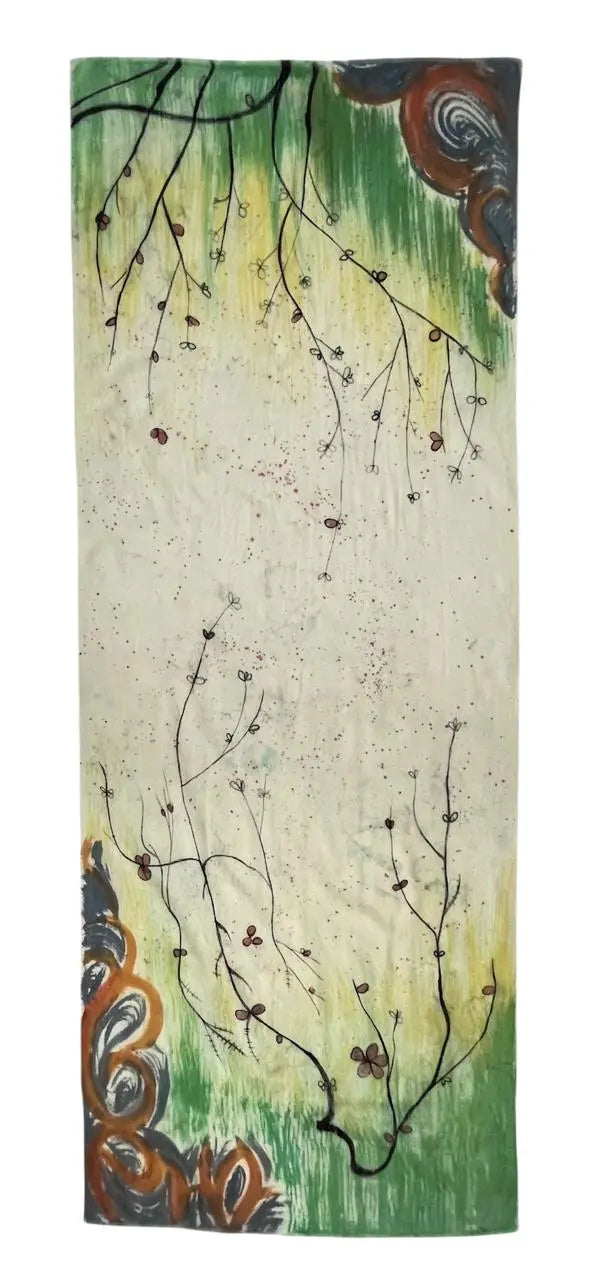 Colorful scarf with abstract design on a white background Kyoto Mist Scarf by Soulweaves