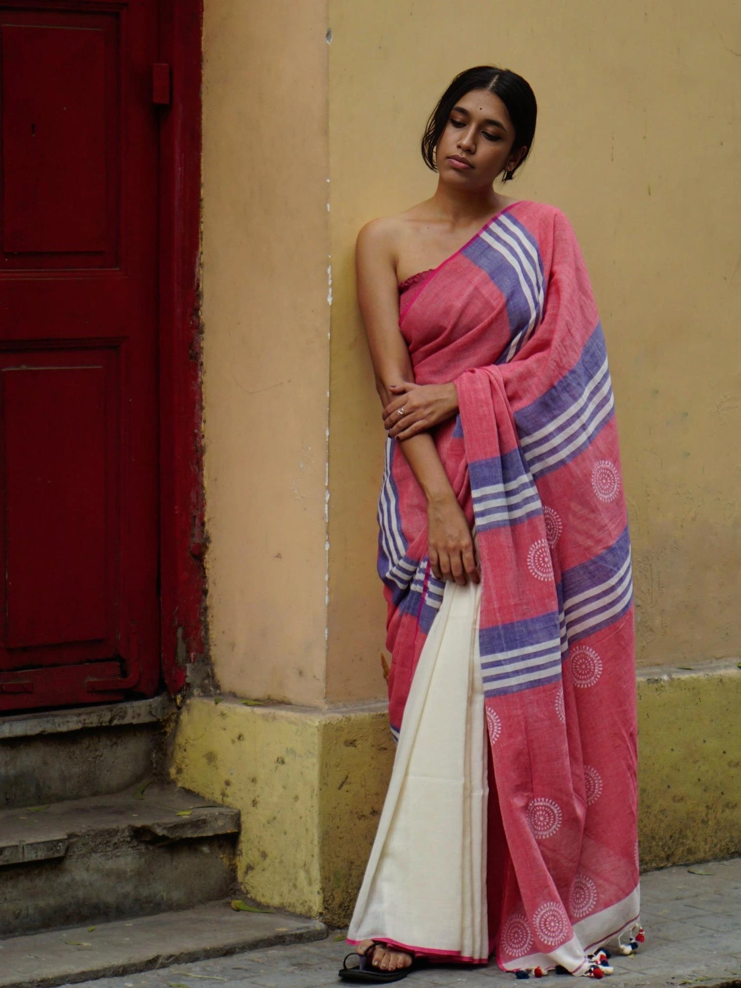 Soulweaves Pink Palla Stripes Saree collections