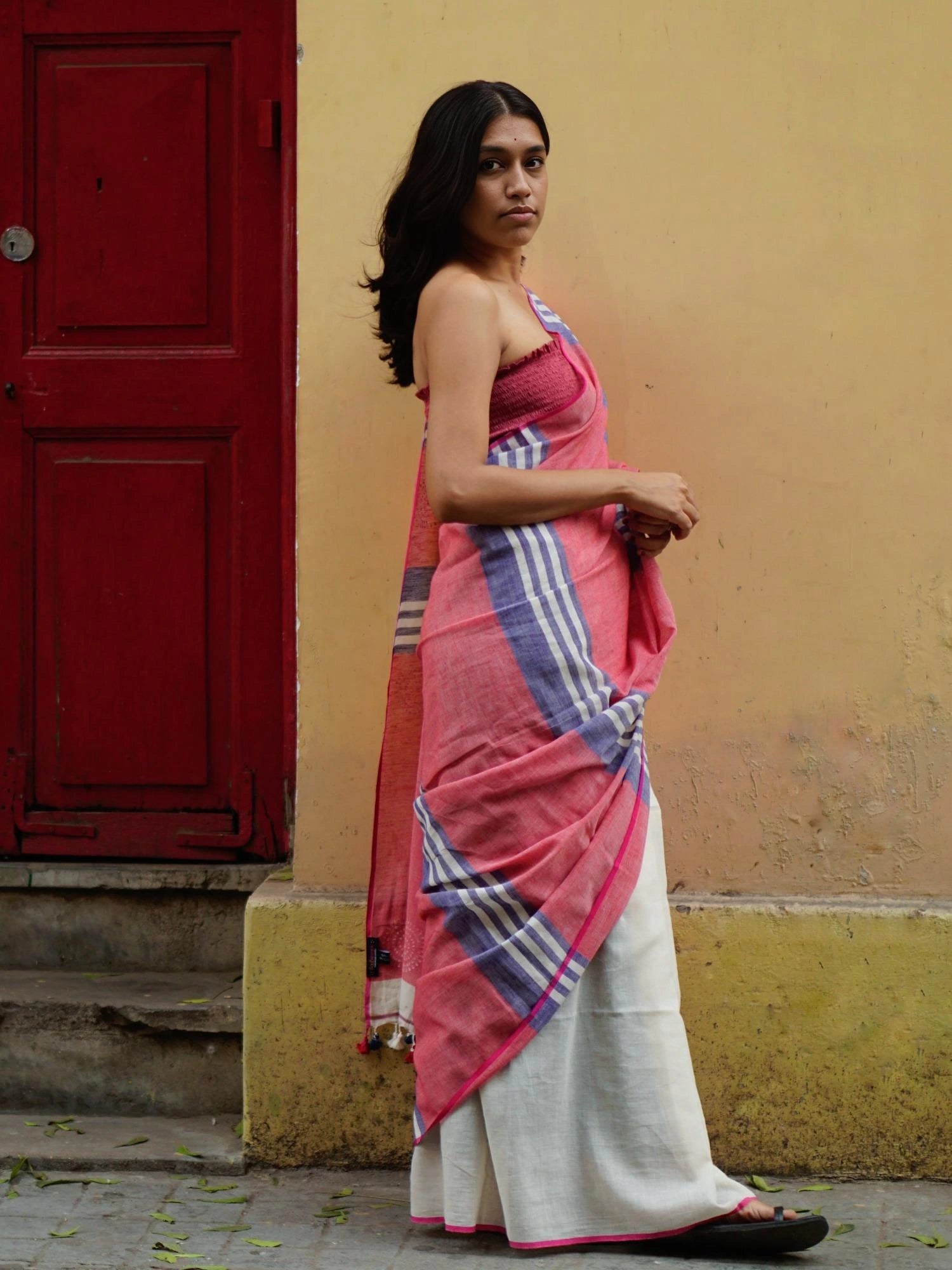 Soulweaves Pink Palla Stripes Saree collections