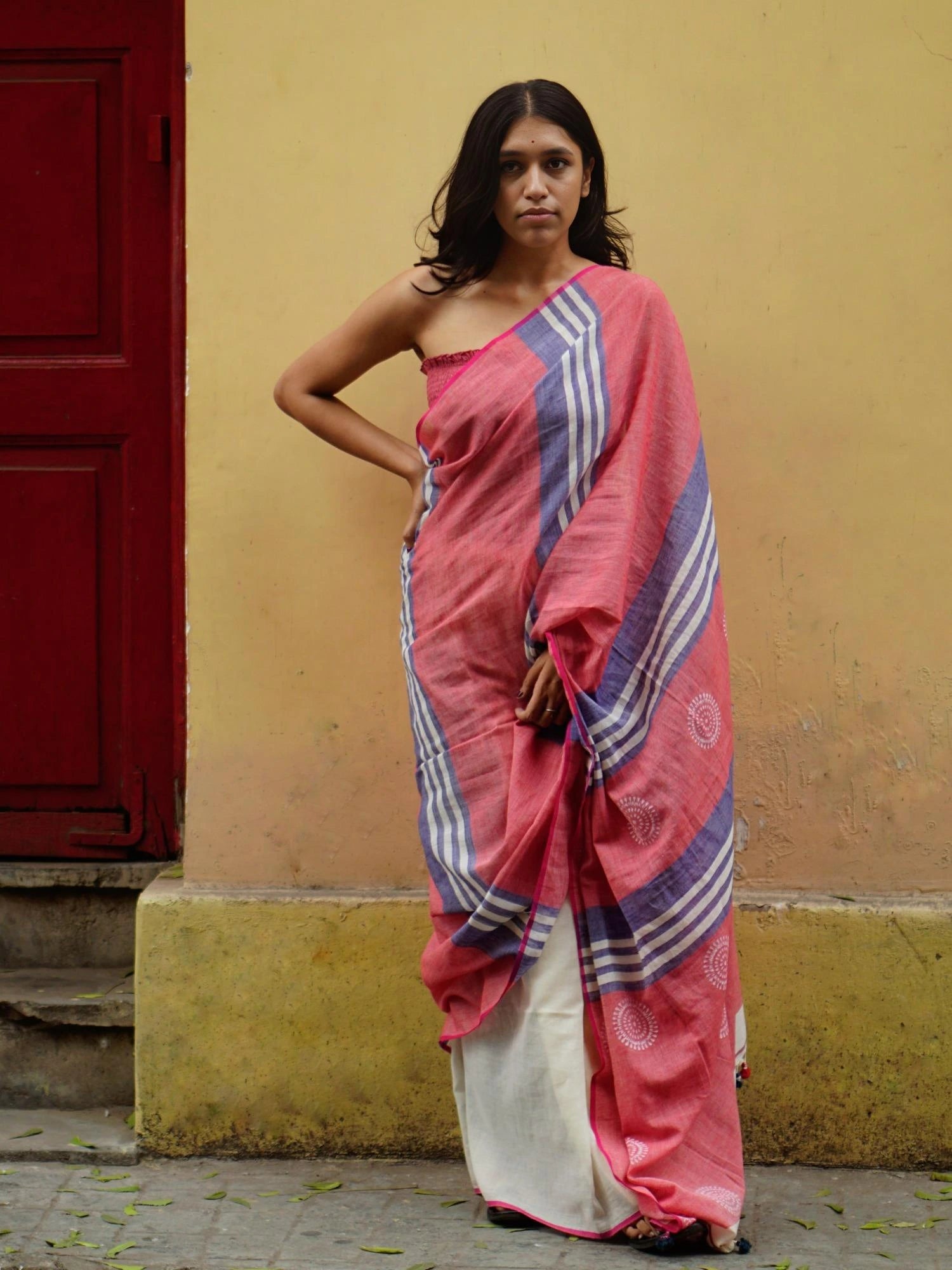 Soulweaves Pink Palla Stripes Saree collections