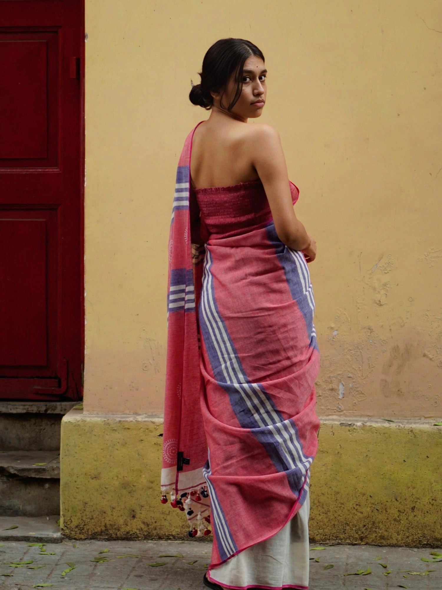 Soulweaves Pink Palla Stripes Saree collections