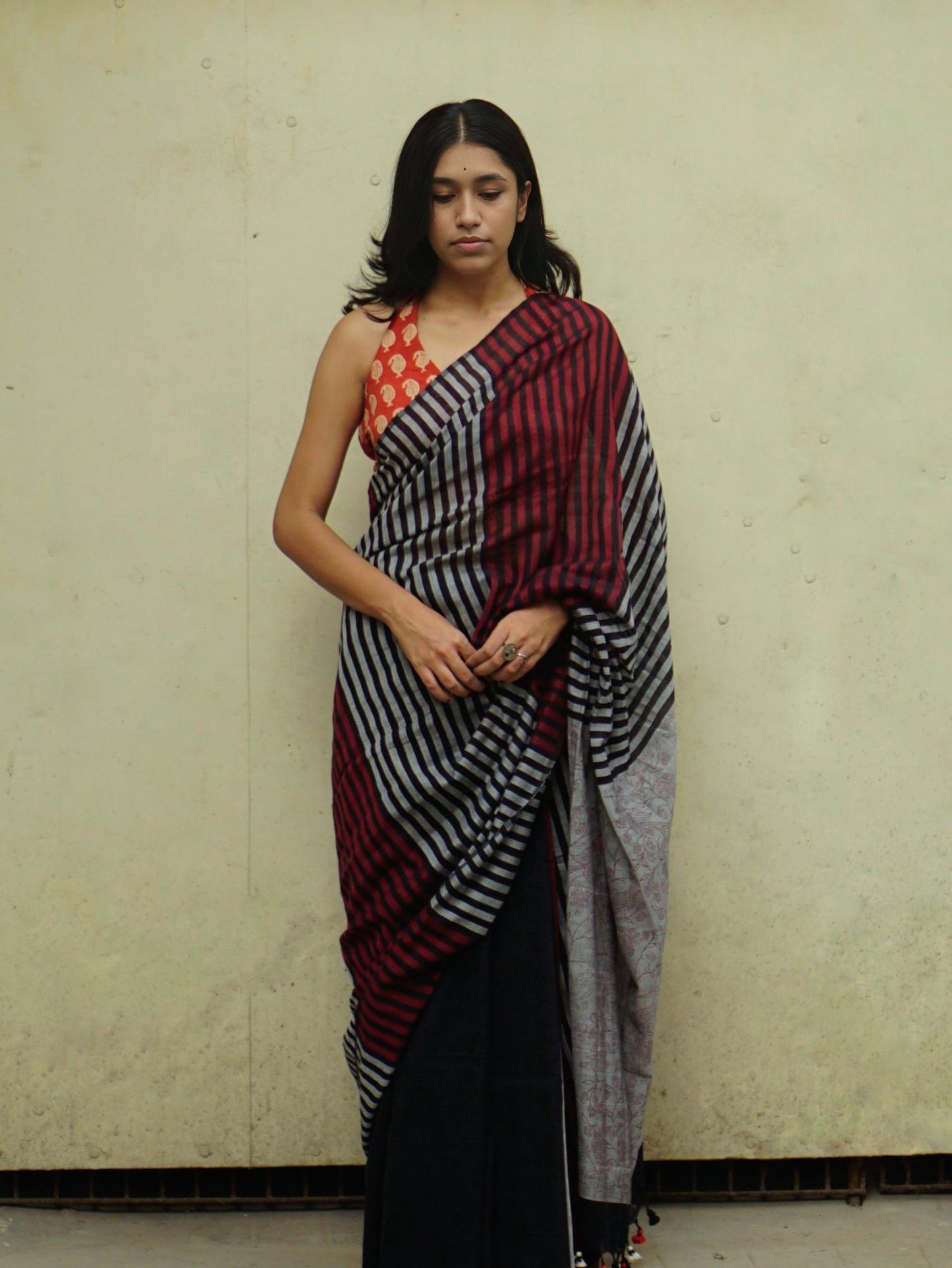 Soulweaves Red-Black Stripe Saree Collections