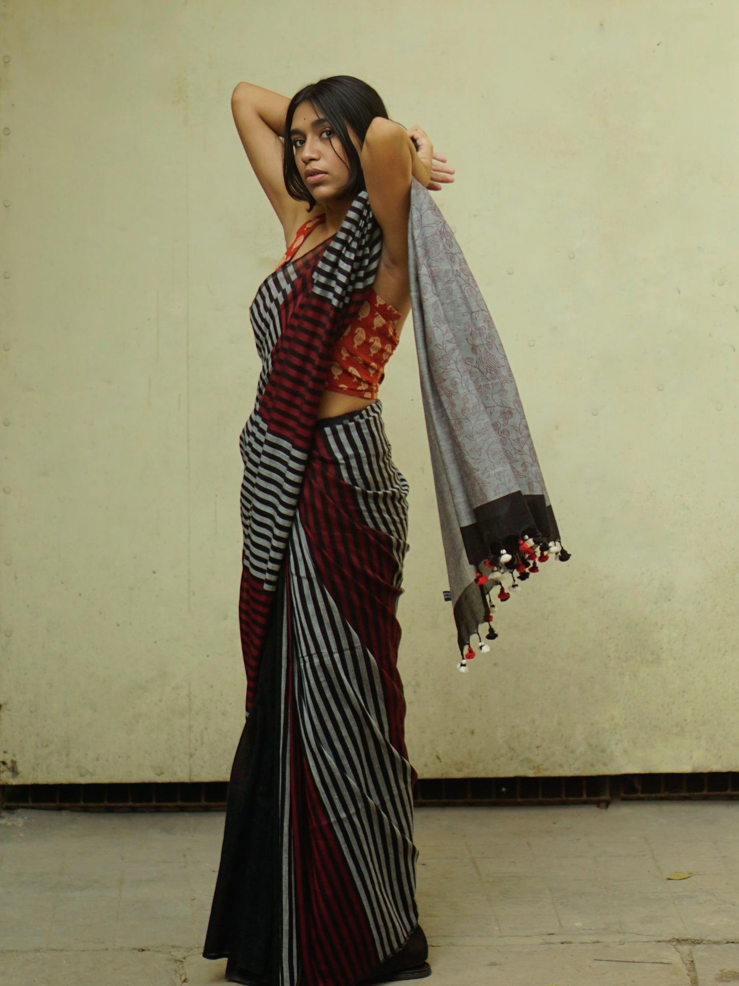 Soulweaves Red-Black Stripe Saree Collections