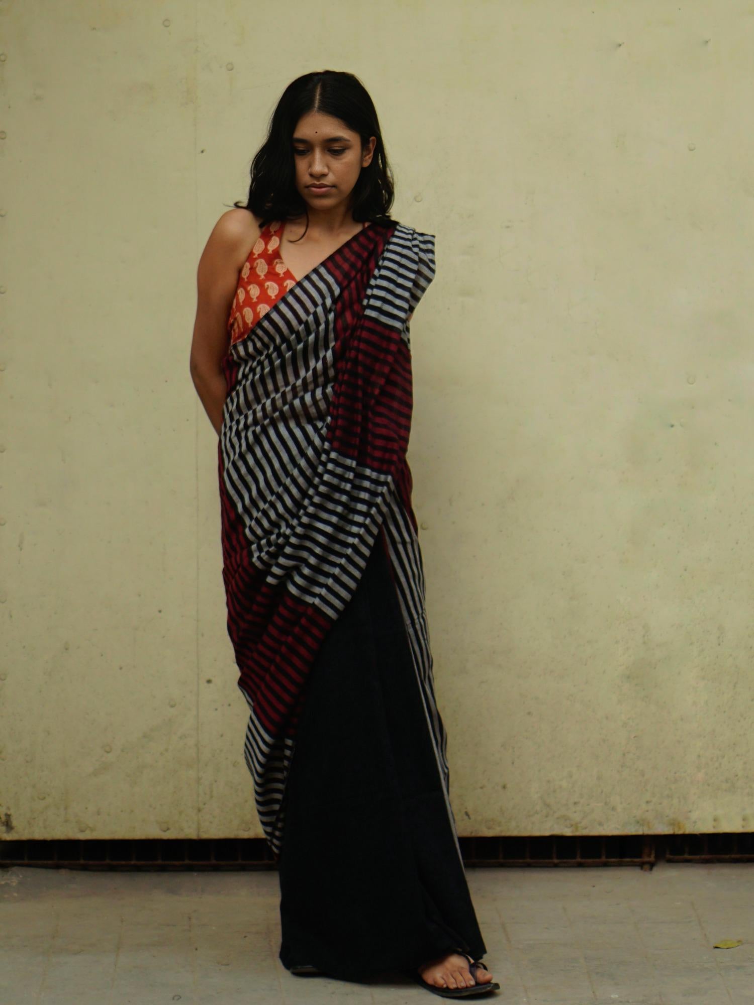 Soulweaves Red-Black Stripe Saree Collections