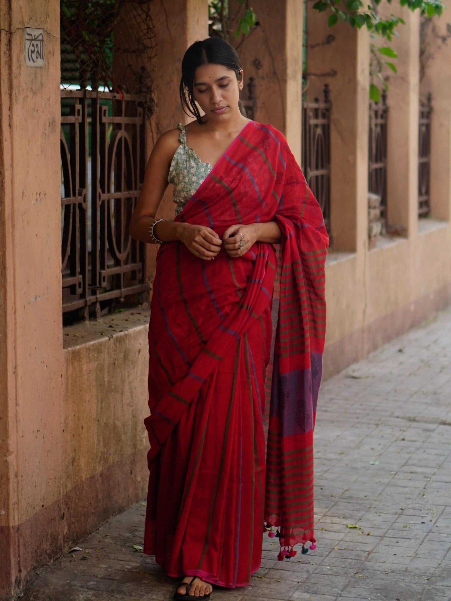 Soulweaves Red Stripes Saree Collections