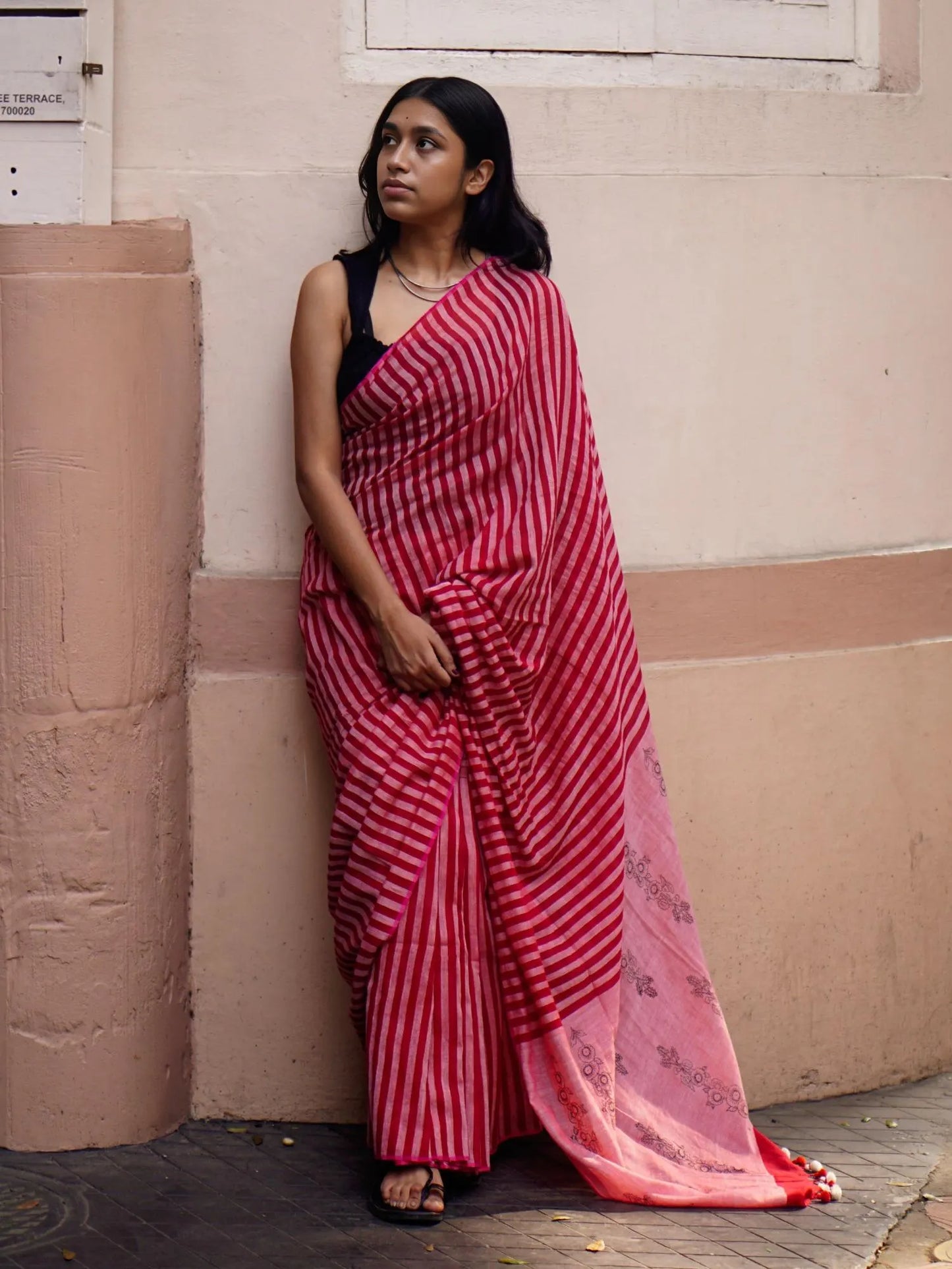 Soulweaves Red-White Stripes Saree Collections