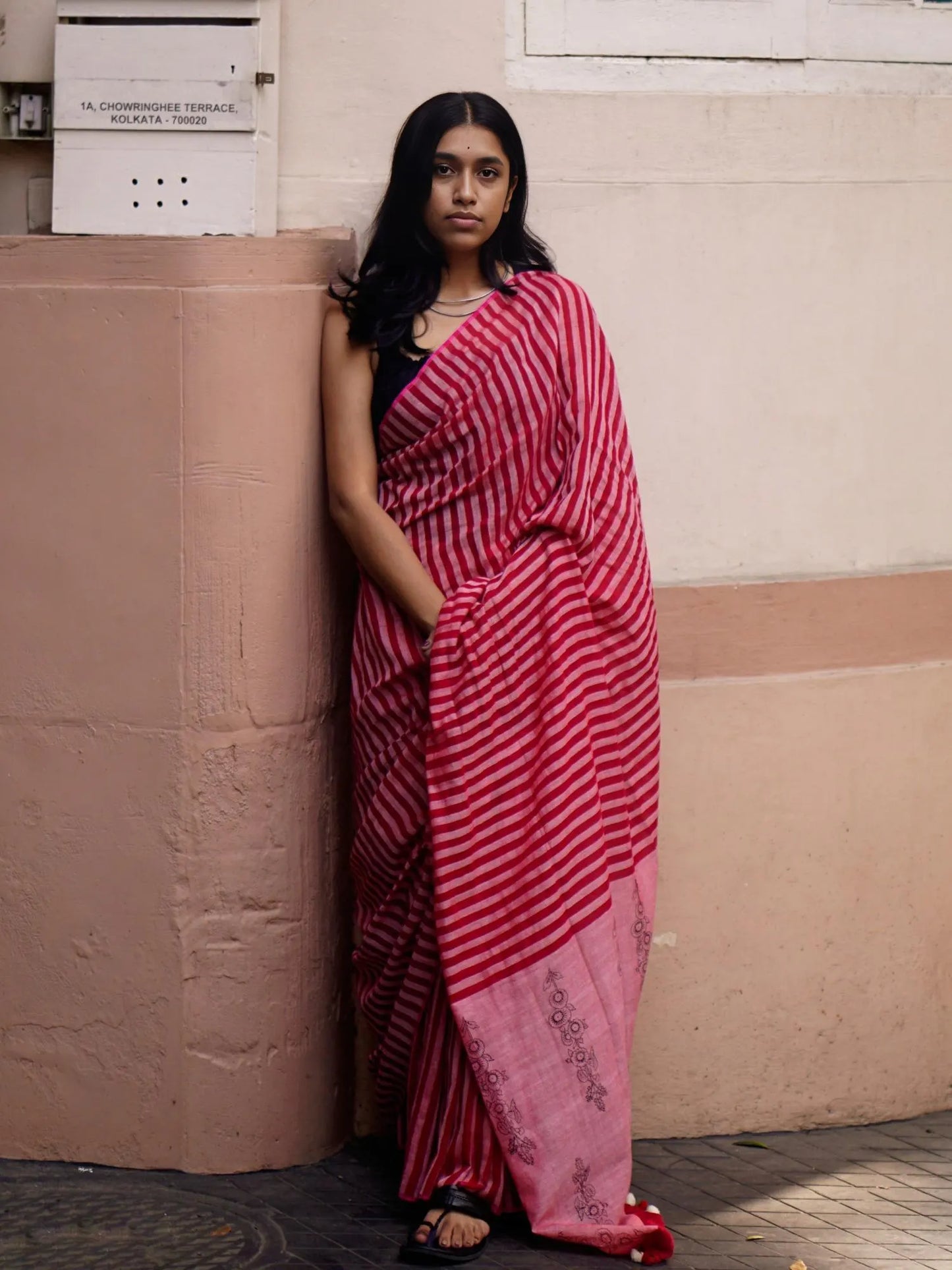 Red-White Stripes Saree