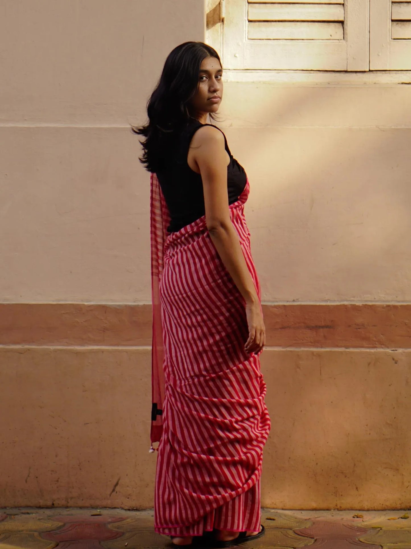 Soulweaves Red-White Stripes Saree Collections