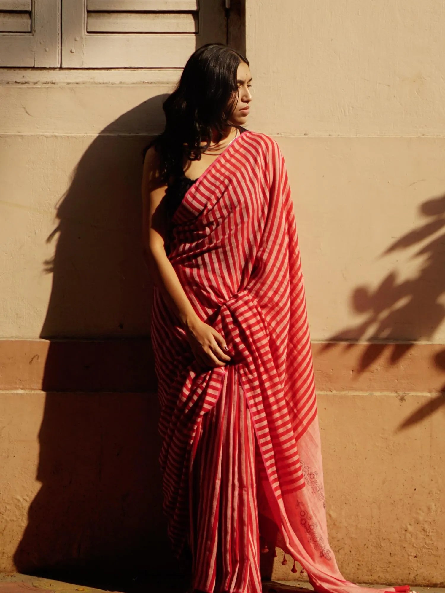 Soulweaves Red-White Stripes Saree Collections