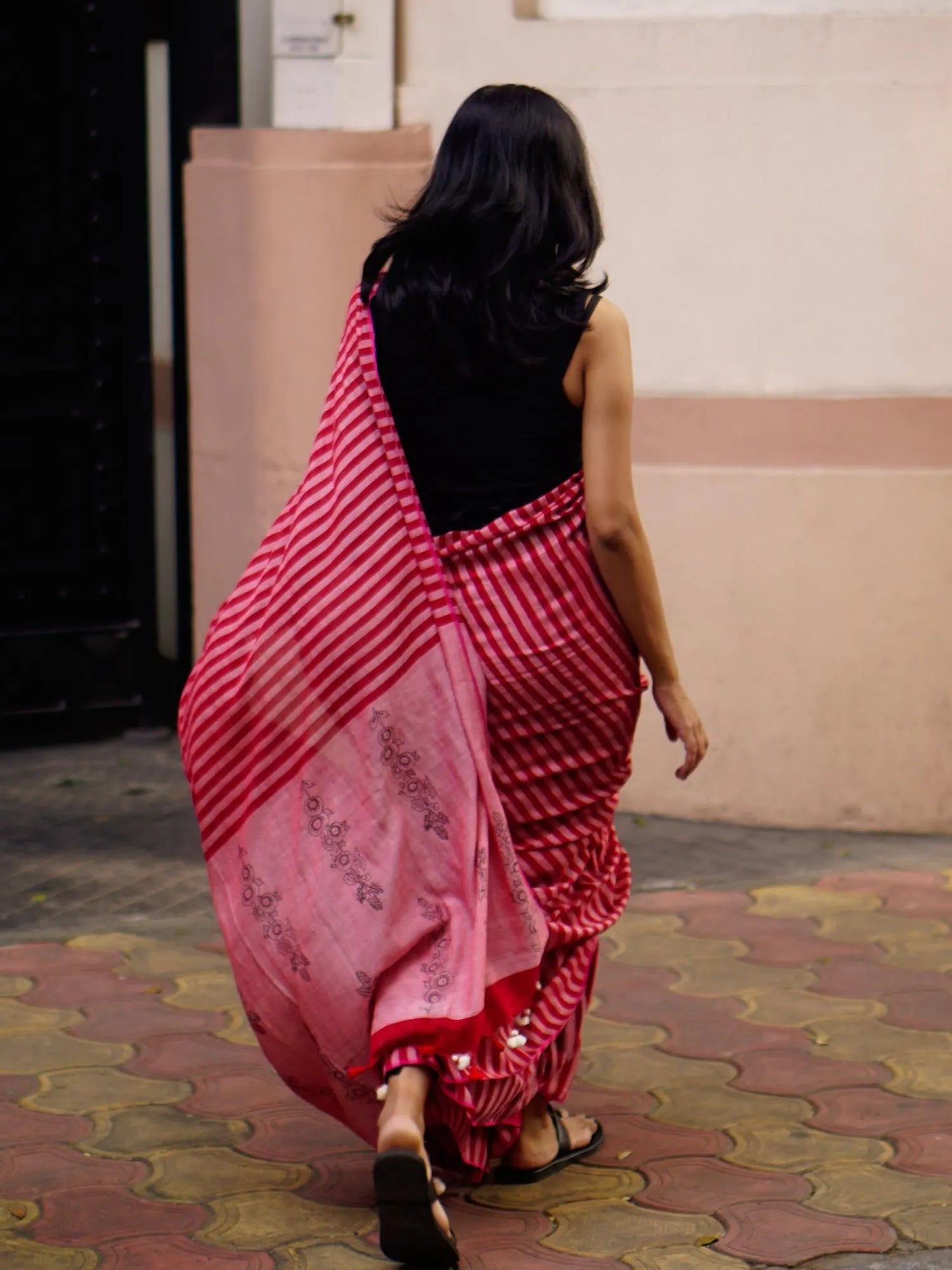 Soulweaves Red-White Stripes Saree Collections