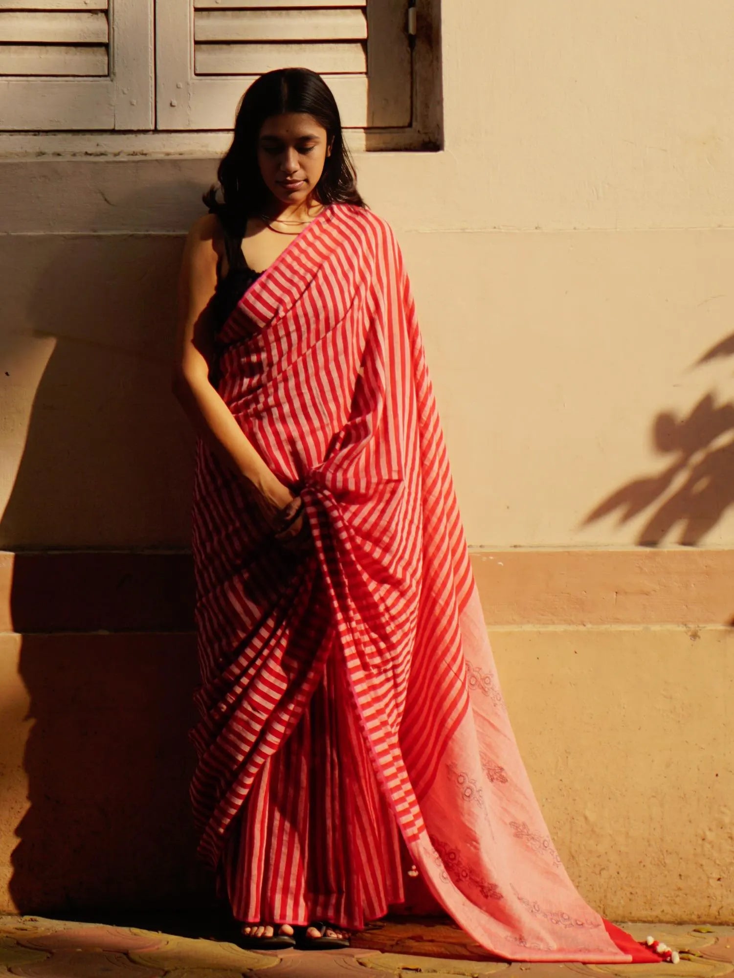 Soulweaves Red-White Stripes Saree Collections